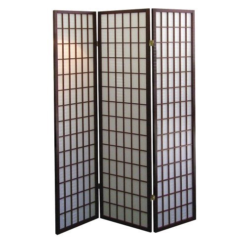 ORE International 3 Panel Square Room Divider Screen - Cherry Wood Finish - Privacy Partition for Home, Office & Studio - Folding Room Separator for Bedroom, Living Space & Dressing Area