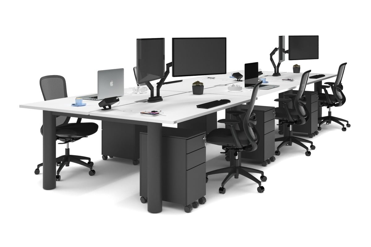 Quadro Cylinder Leg 6-Person Office Workstation Desk - 1800L x 800W with Cable Management - Modern Office Furniture for Collaborative Workspaces & Team Meetings