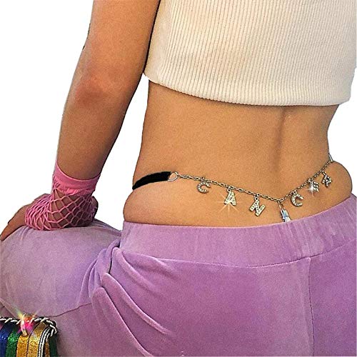 Sexy Women's Waist Chain G-String Thong Panty with 12 Zodiac Constellation Pendant - Summer Bikini Bottom Belly Chain Rhinestone Body Jewelry for Women (Cancer) - Perfect for Beach Parties, Music Festivals and Sensual Date Nights