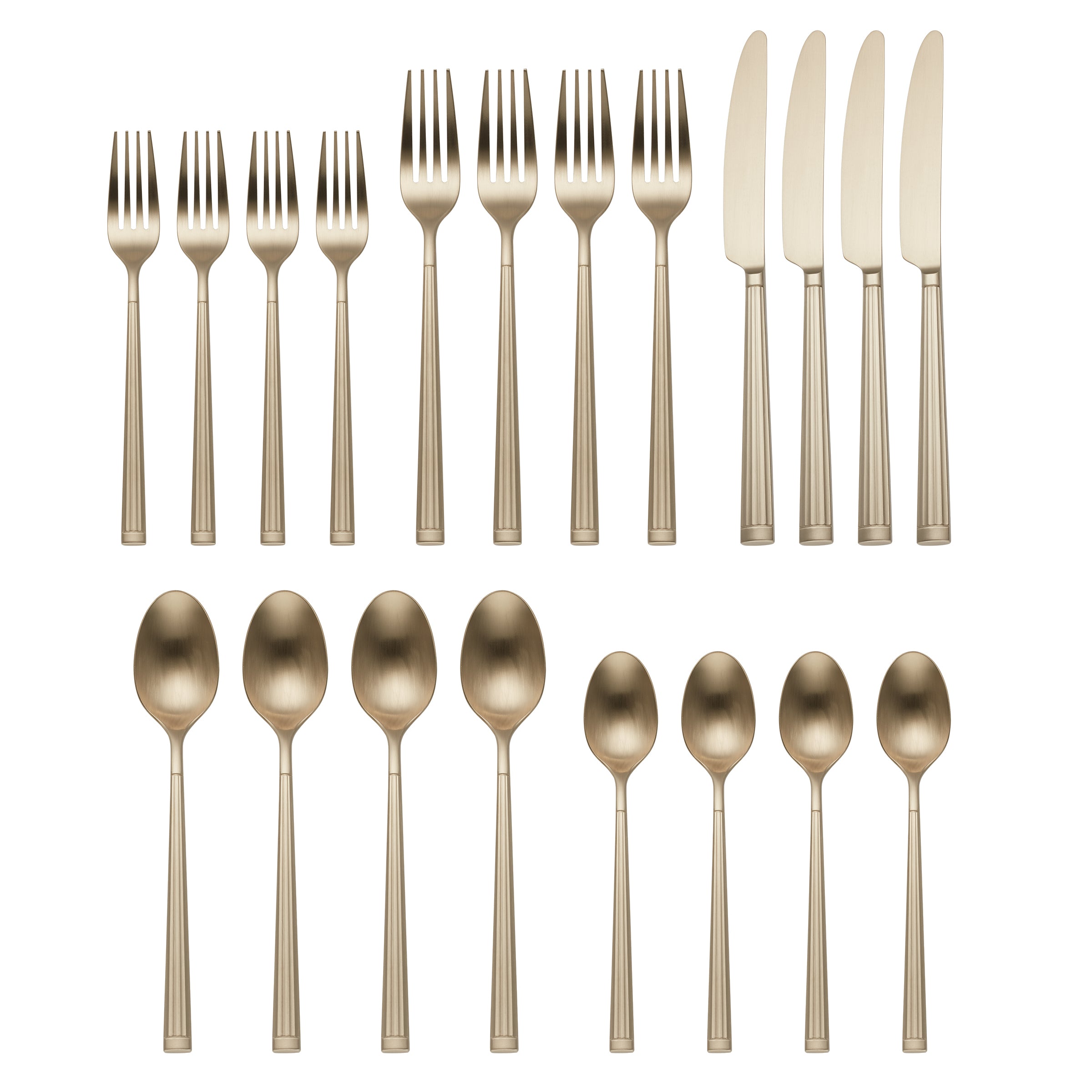 Robyn Champagne Mist Satin 20-Piece Flatware Set - Elegant Stainless Steel Cutlery for Fine Dining, Wedding Gifts & Formal Dinner Parties