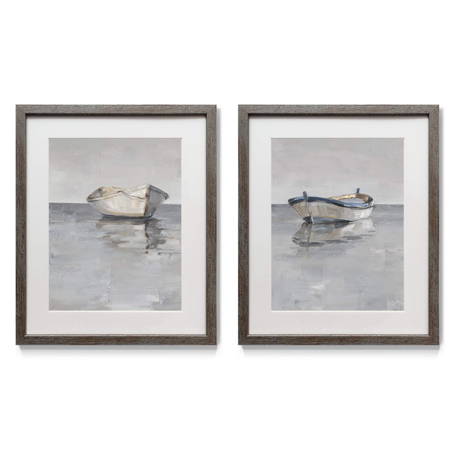Distressed Silver 2-Piece Framed Wall Art Set - Nautical Coral Sailboat Oyster Wine Chandelier Ship Decor - Ready to Hang 16x20 - Perfect for Coastal Living Room, Beach House or Office Decor
