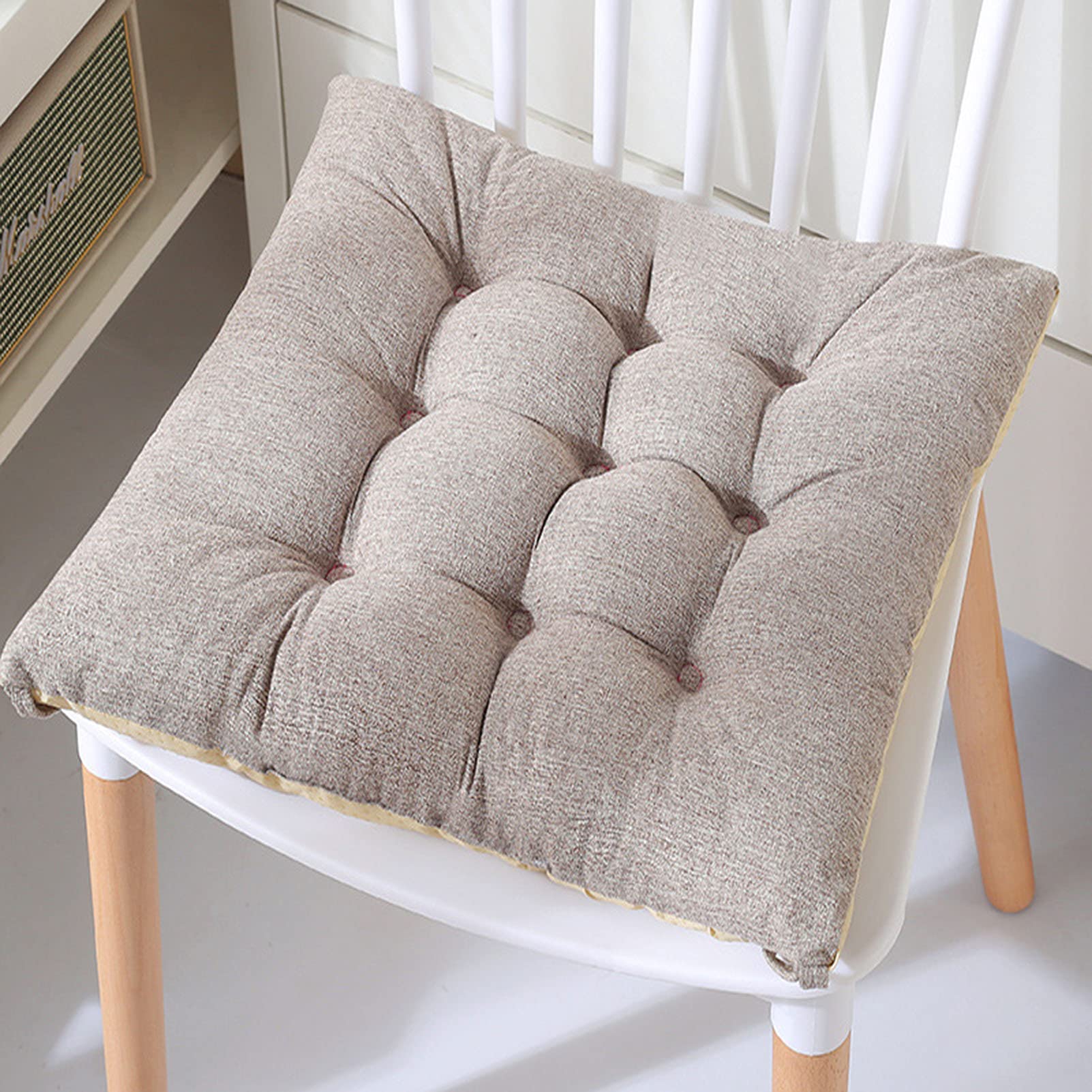 Non-Slip Square Dining Chair Seat Cushions Set of 6 with Straps - Soft Comfortable Chair Pads for Indoor, Outdoor, Garden, Office & Living Room - Perfect for Dining Sets, Patio Furniture and Home Decor