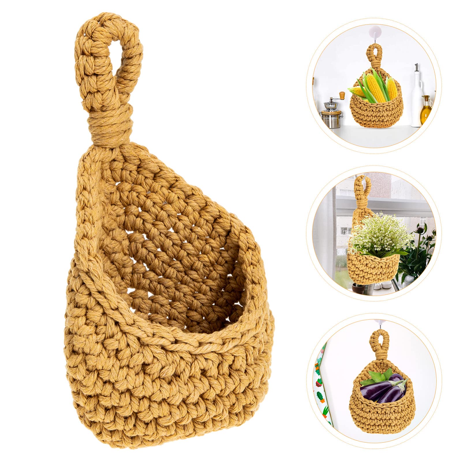 Macrame Wall Hanging Basket - Woven Cotton Rope Plant Hanger for Flowers, Vegetables & Storage | Over The Door Organizer for Kitchen, Bathroom & Home Decor | Eco-Friendly Straw & Rope Household Basket
