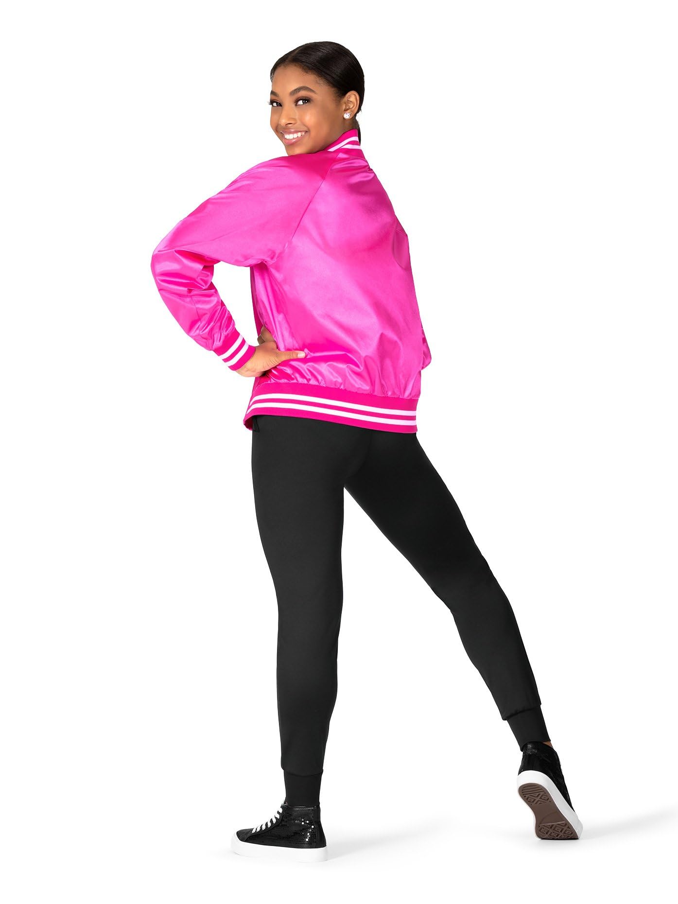 Women's Purple Satin Dance Team Bomber Jacket - Size S (D3048) | Perfect for Dance Performances, Cheerleading & Fashion Streetwear