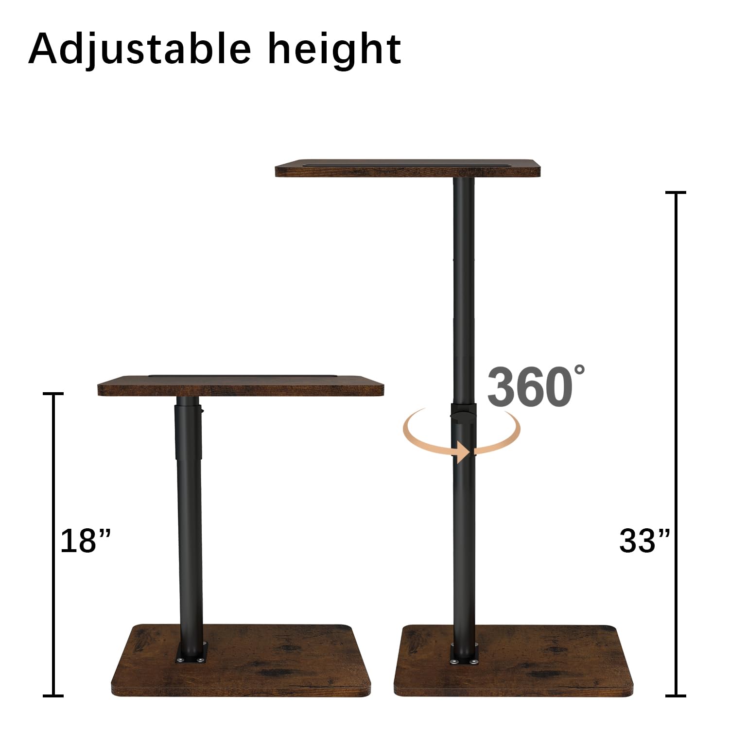 360° Swivel Adjustable Couch Armrest Tray Table - Multi-Functional Side Table with Phone & Tablet Holder for Sofa, Bed, or Chair - Perfect for Small Spaces, Snack Time, and Relaxing (Rustic Finish)