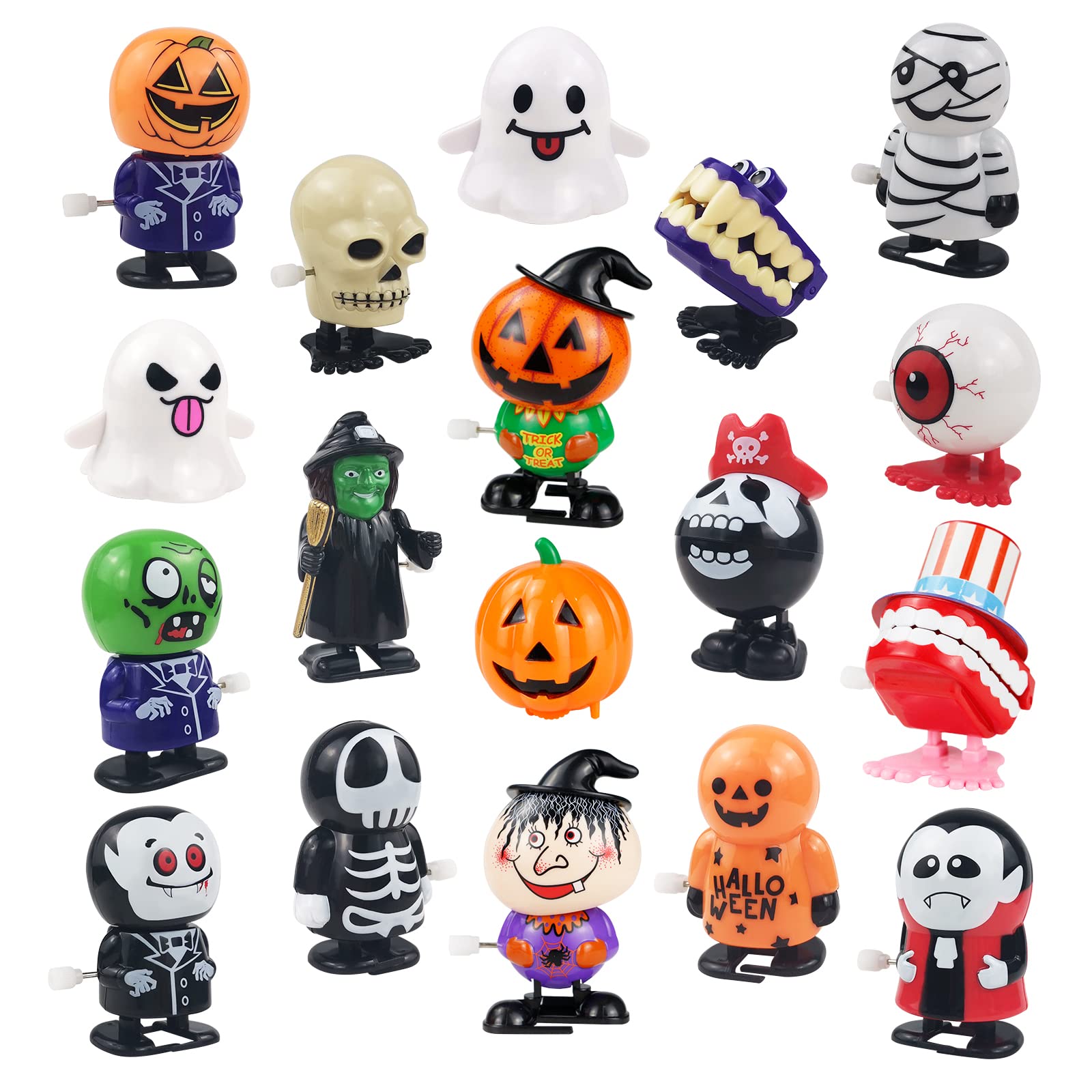 18 Pcs Halloween Wind Up Toys for Kids - Assorted Jumping & Walking Clockwork Toys - Halloween Party Favors, Trick or Treat Goody Bag Fillers - Fun for Classroom Rewards & Halloween Decorations
