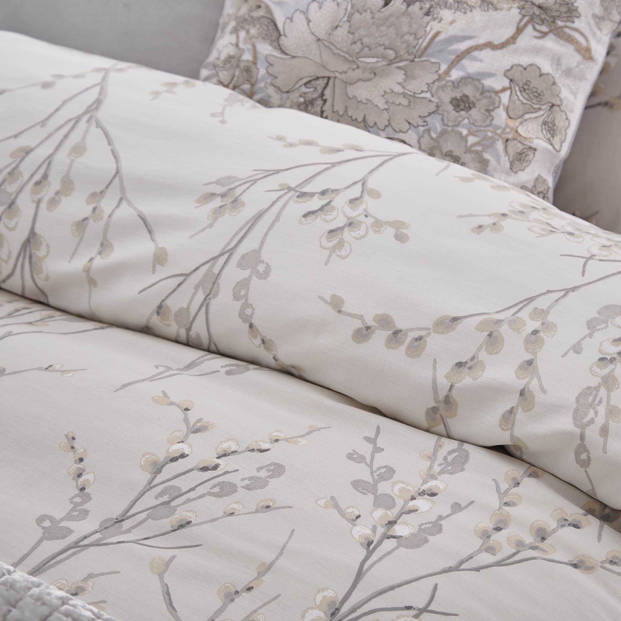 Laura Ashley Pussy Willow Duvet Cover Set - Dove Grey Queen Size, Soft Floral Bedding for Cozy Bedroom Decor | Perfect for Master Bedroom, Guest Room & Airbnb Stays