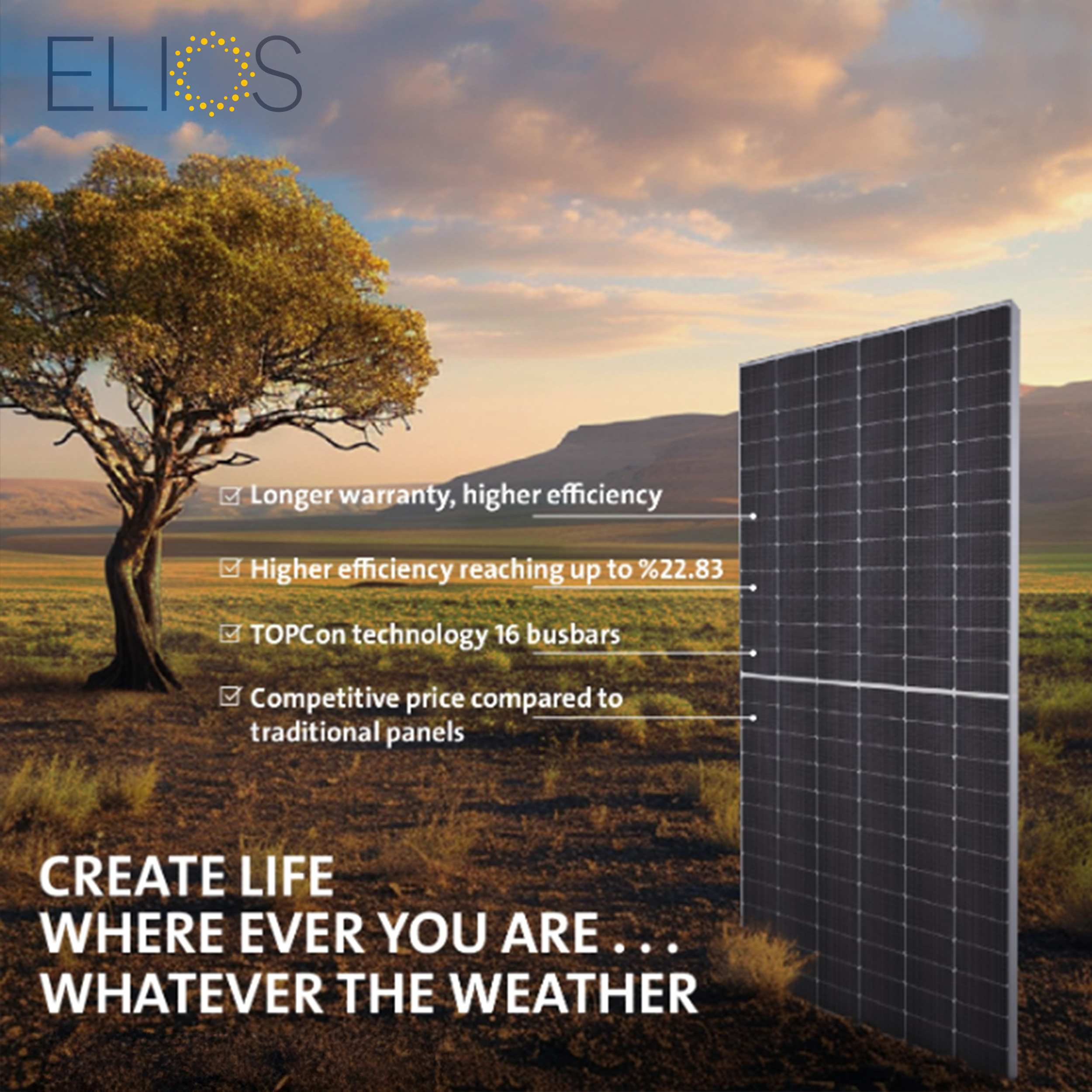 Elios Voltaic 585HC BF | 585W Bifacial Monocrystalline Solar Panel for Home & Commercial Use - Ideal for Rooftop, Ground Mount, and Off-Grid Solar Systems