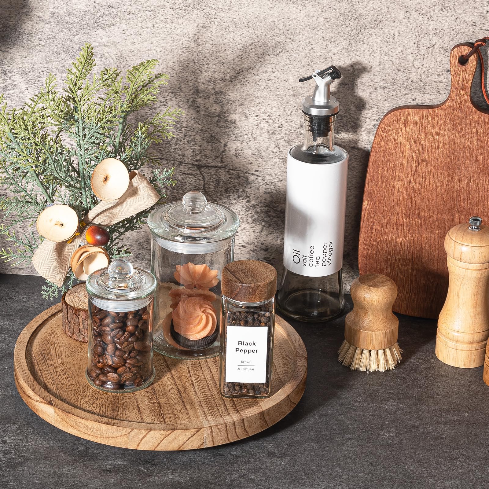 Wooden Lazy Susan Turntable Organizer - 10 Inch Round Decorative Tray for Kitchen, Bathroom, Cabinet & Vanity | Farmhouse Style Spinning Tray for Countertop, Sink, Coffee Table & Home Decor (Brown) - Perfect for Organizing Spices, Makeup & Displaying Decor Items