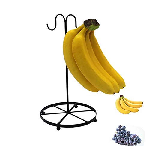 Stainless Steel Black Fruit Basket with Hook - Hanging Banana & Grape Holder for Kitchen Counter, Dining Table, Living Room - Durable Iron Fruit Storage Organizer for Fresh Produce Display