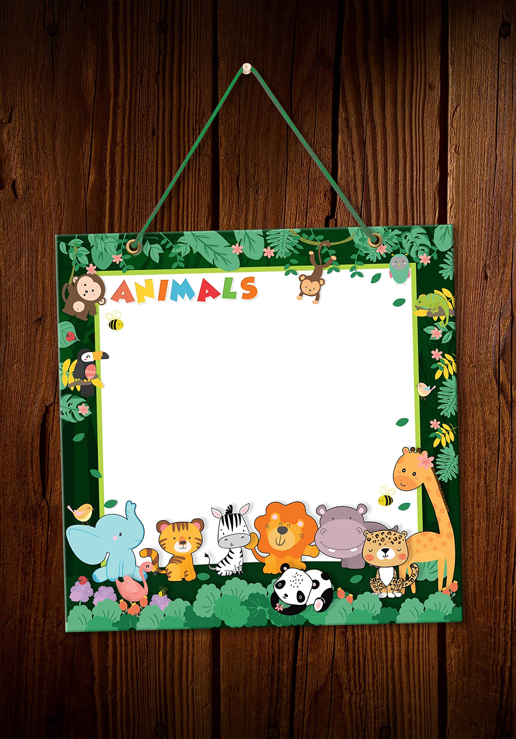 2 in 1 Animal Jungle Theme Whiteboard with Crossword Puzzle & Dry Erase Markers | Fun Learning & Classroom Decor for Kids | Perfect for Birthday Gifts, School Activities & Home Education