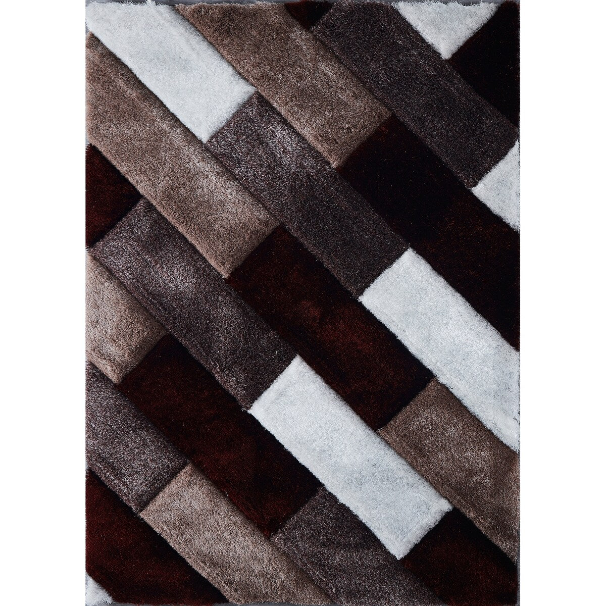 3D Shaggy Hand Tufted Shag Area Rug - Parquette Design Pattern - Soft Plush Carpet for Living Room, Bedroom & Nursery Decor