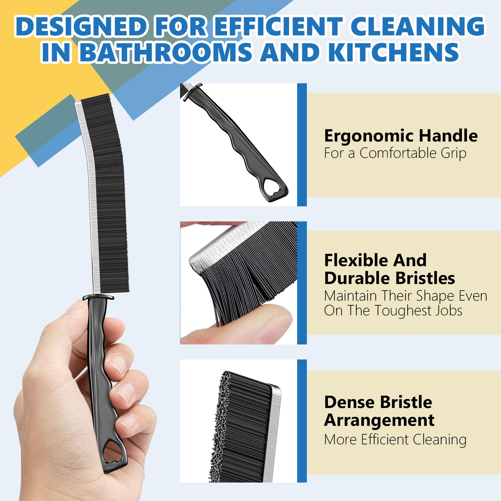 5-Pack Hard Bristle Crevice Cleaning Brush Set - Shower, Bathroom Gap & Grout Cleaner - Multi-Purpose Household Cleaning Tools for Tight Spaces, Tile Lines, and Hard-to-Reach Areas