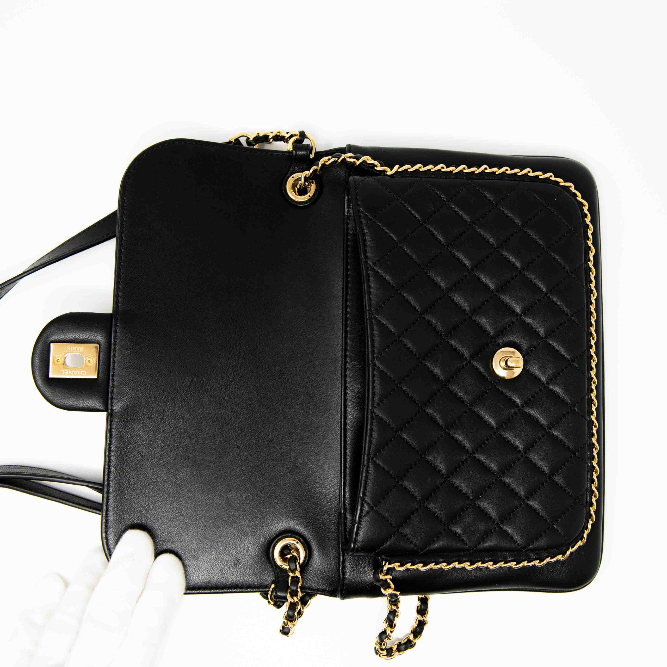 Chanel Black Quilted Caviar Leather Unchained Flap Bag - Luxury Designer Handbag for Women, Perfect for Evening Parties & Special Occasions