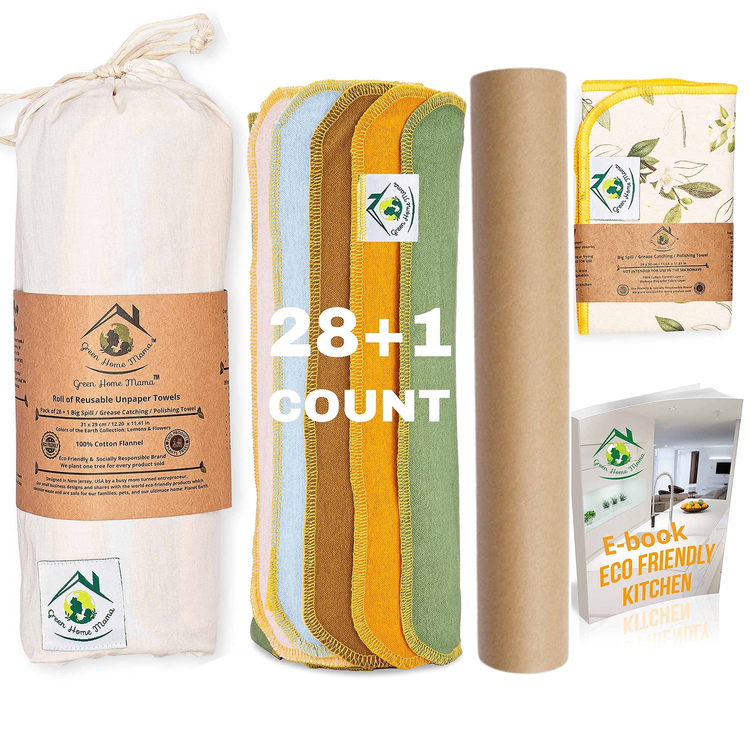 29 Pack Reusable Washable Paper Towels Roll - 12x11in Eco-Friendly Cloth Towels for Kitchen, Baby Wipes & Cleaning | Sustainable Cotton Napkins & Paperless Towels for Home, Office & Camping Use