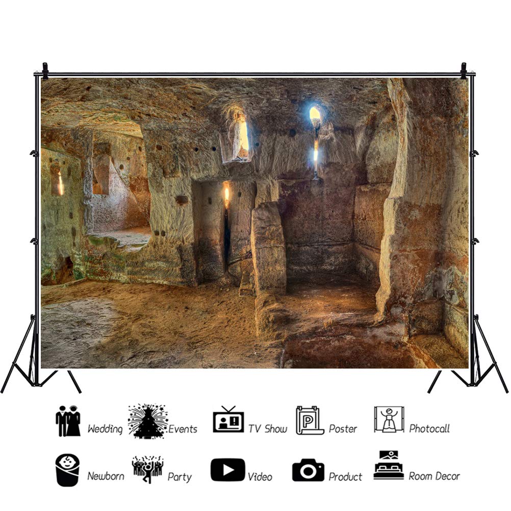 CSFOTO 15x10ft Cave Photography Backdrop - Stone Castle Medieval Dungeon Background for Funeral, Nativity Scene, Bible Story & Ancient Wall Old House Photo Shoots | Perfect for Halloween, Theater Plays, Renaissance Fairs & Themed Events