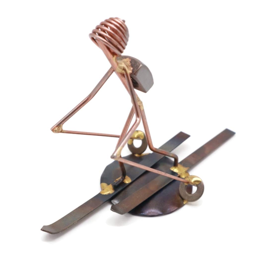 Handmade Metal Skier Figurine - Cross Country Skiing Collectible, Desk Trophy, Office Décor & Boss Gift for Ski Enthusiasts | Perfect for Home, Office & Outdoor Sports Decor