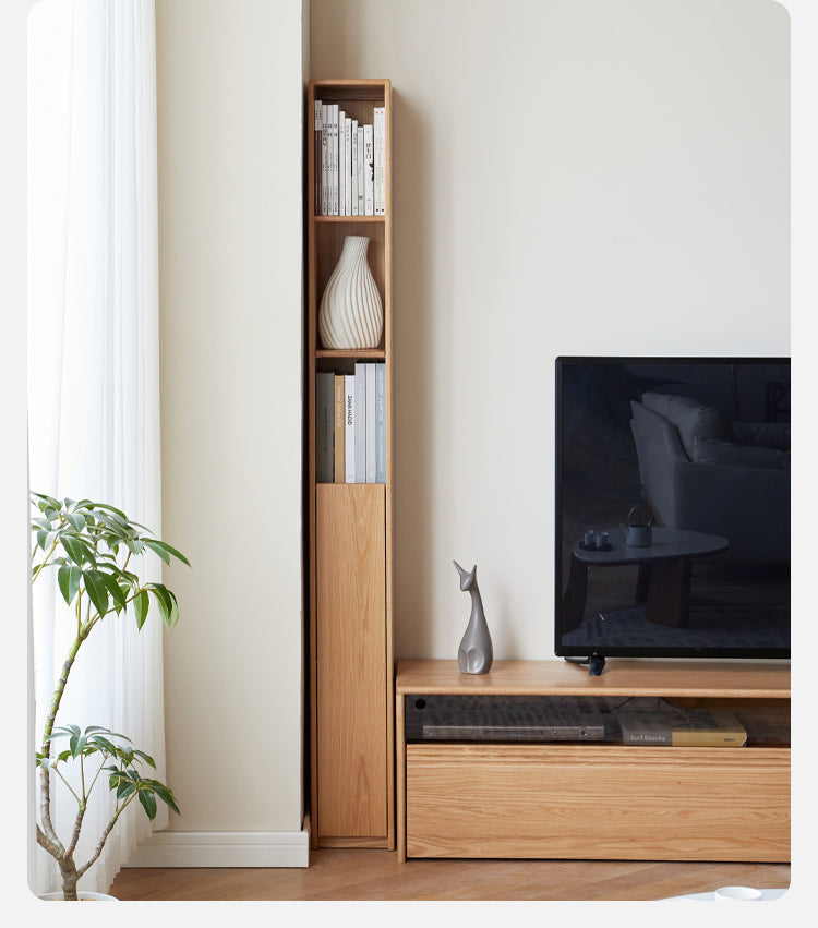 Oak Solid Wood Ultra Narrow Bookcase - Space-Saving Bookshelf for Small Rooms, Apartments & Home Office | Durable & Stylish Storage Solution