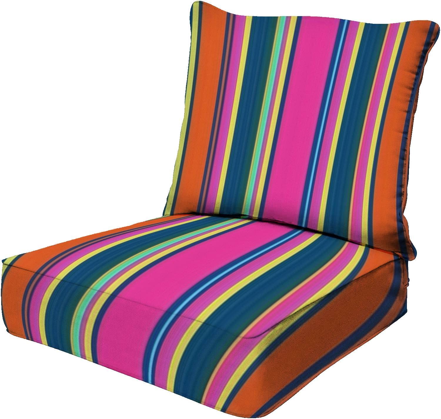 Colorful Mexican Sarape Outdoor & Indoor Deep Seat Cushions - Waterproof Patio Furniture Replacement Cushions for Poolside Lounge Chairs, Sofas & Deck Seating | Perfect for Backyard, Garden & Beach Relaxation