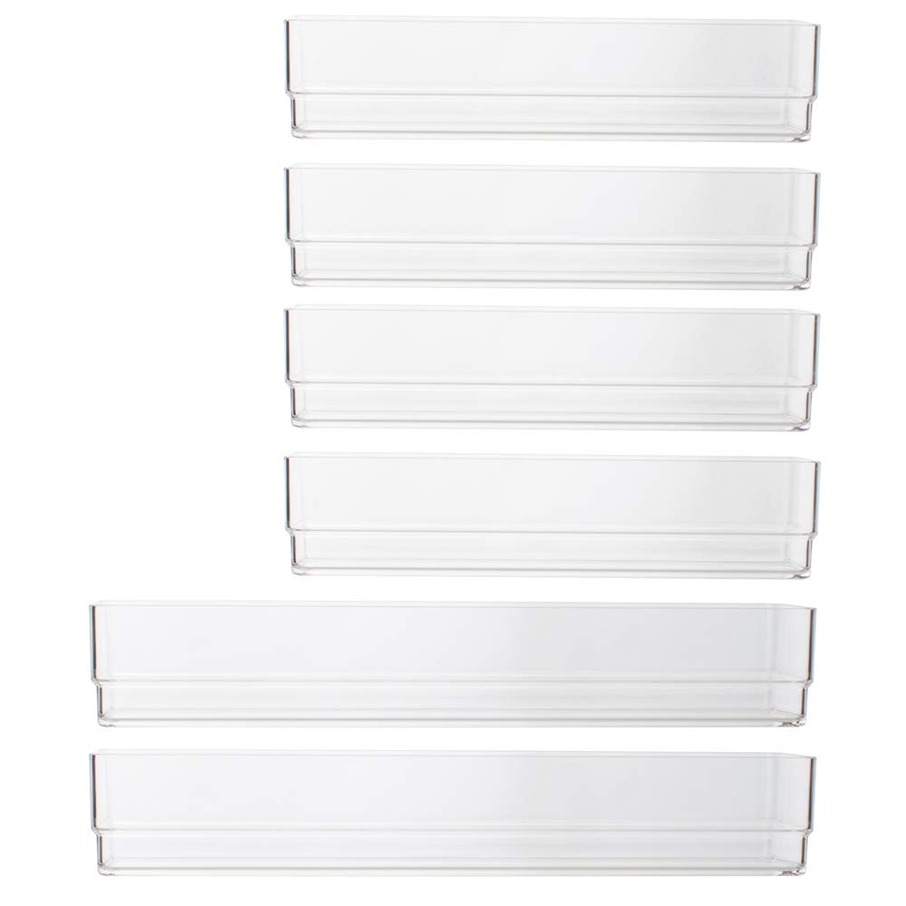 STORi Clear Plastic Drawer Organizer Set - 6 Piece Vanity, Desk & Kitchen Storage Solution for Makeup, Office Supplies & Utensils | Space-Saving Home Organization
