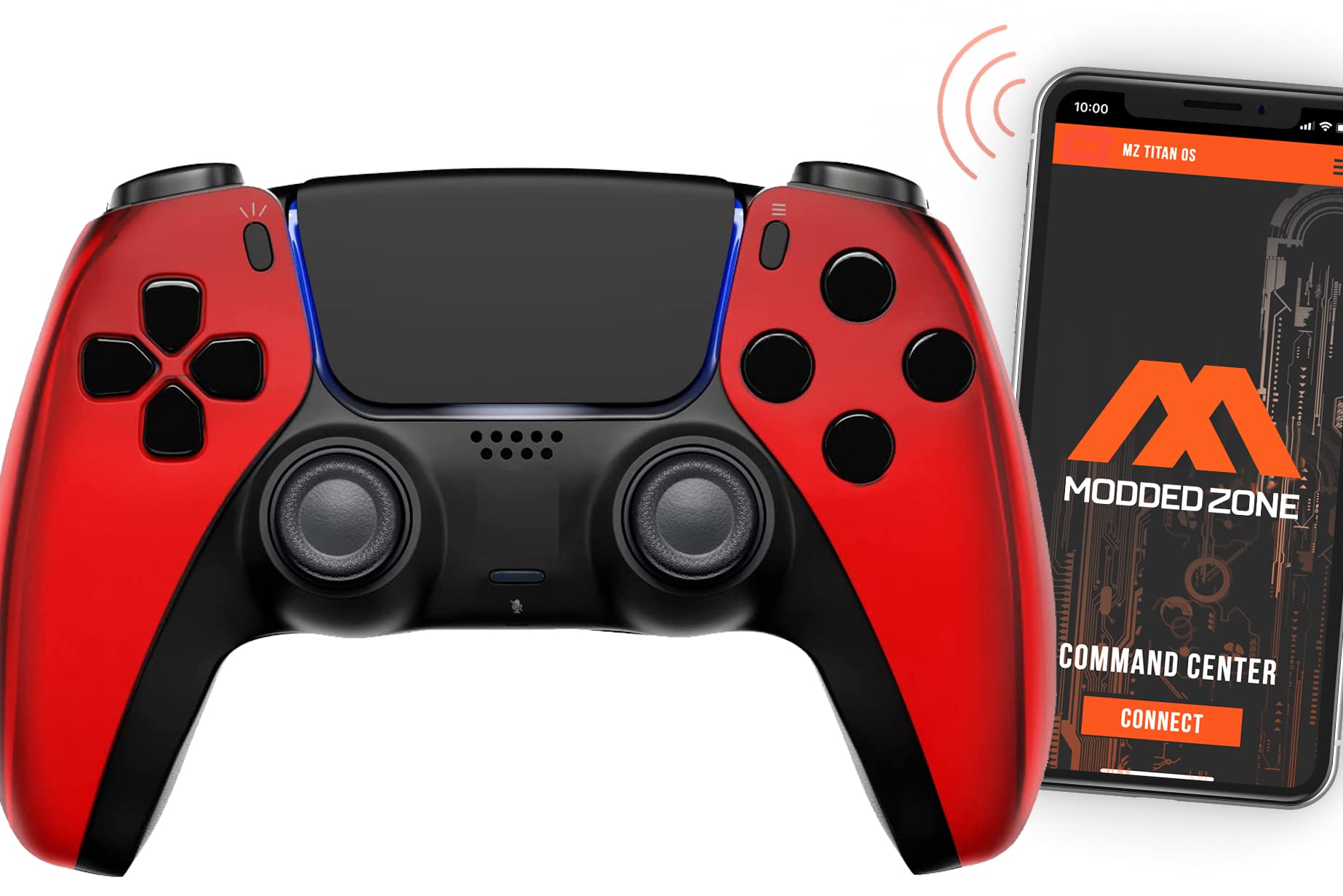 MODDEDZONE Wireless PS5 Controller with Rapid Fire & Anti-Recoils Mods - Customizable Macros via App for FPS Games on PS5 & PC - Enhanced Gaming Experience (Chrome Red) - Perfect for Call of Duty, Fortnite & Competitive Gaming