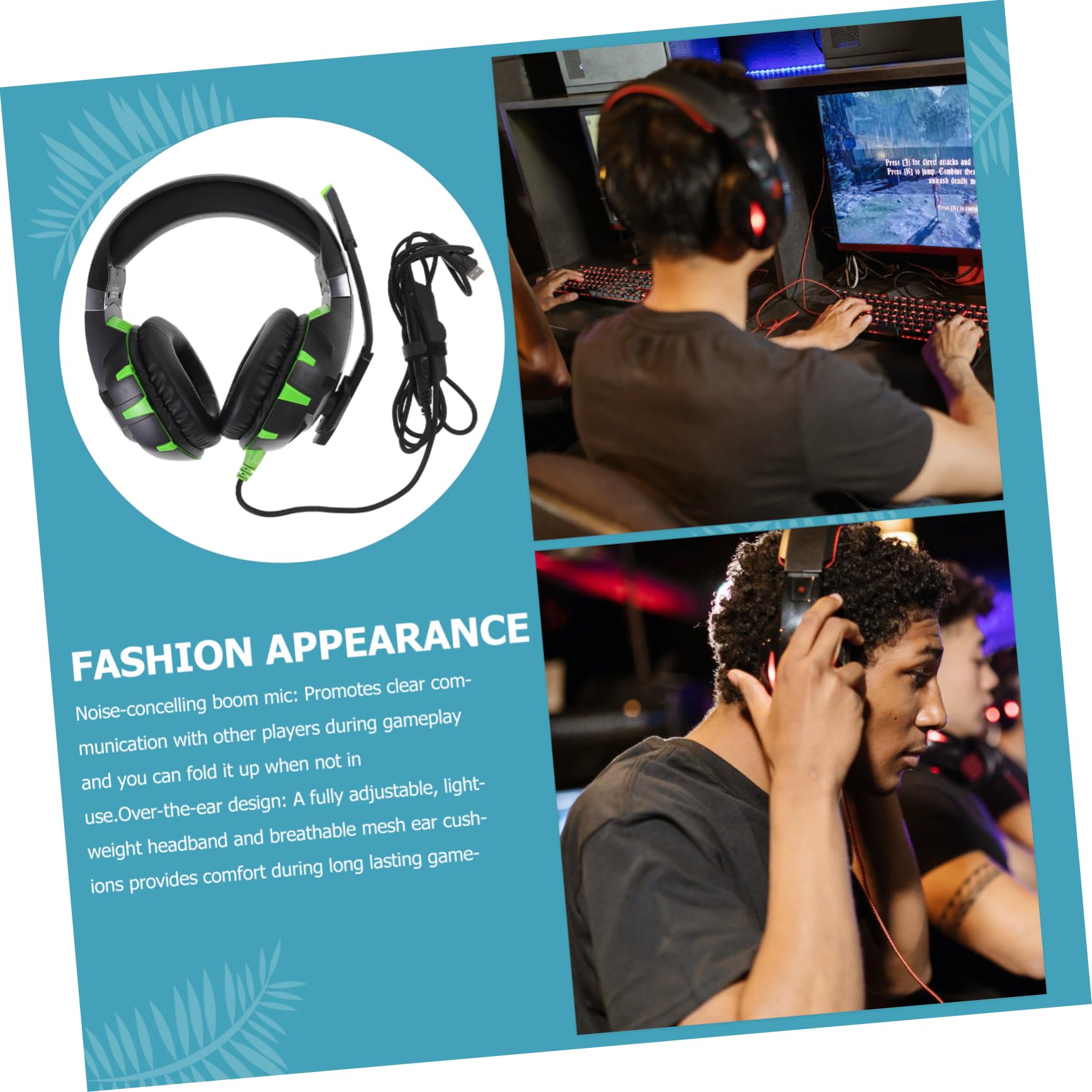 Mikikit Noise Cancelling Gaming Headphones with Microphone - Over Ear Stereo Sound Headset for PC, Laptop, PS5, Xbox - Comfortable for Long Gaming Sessions & Online Meetings