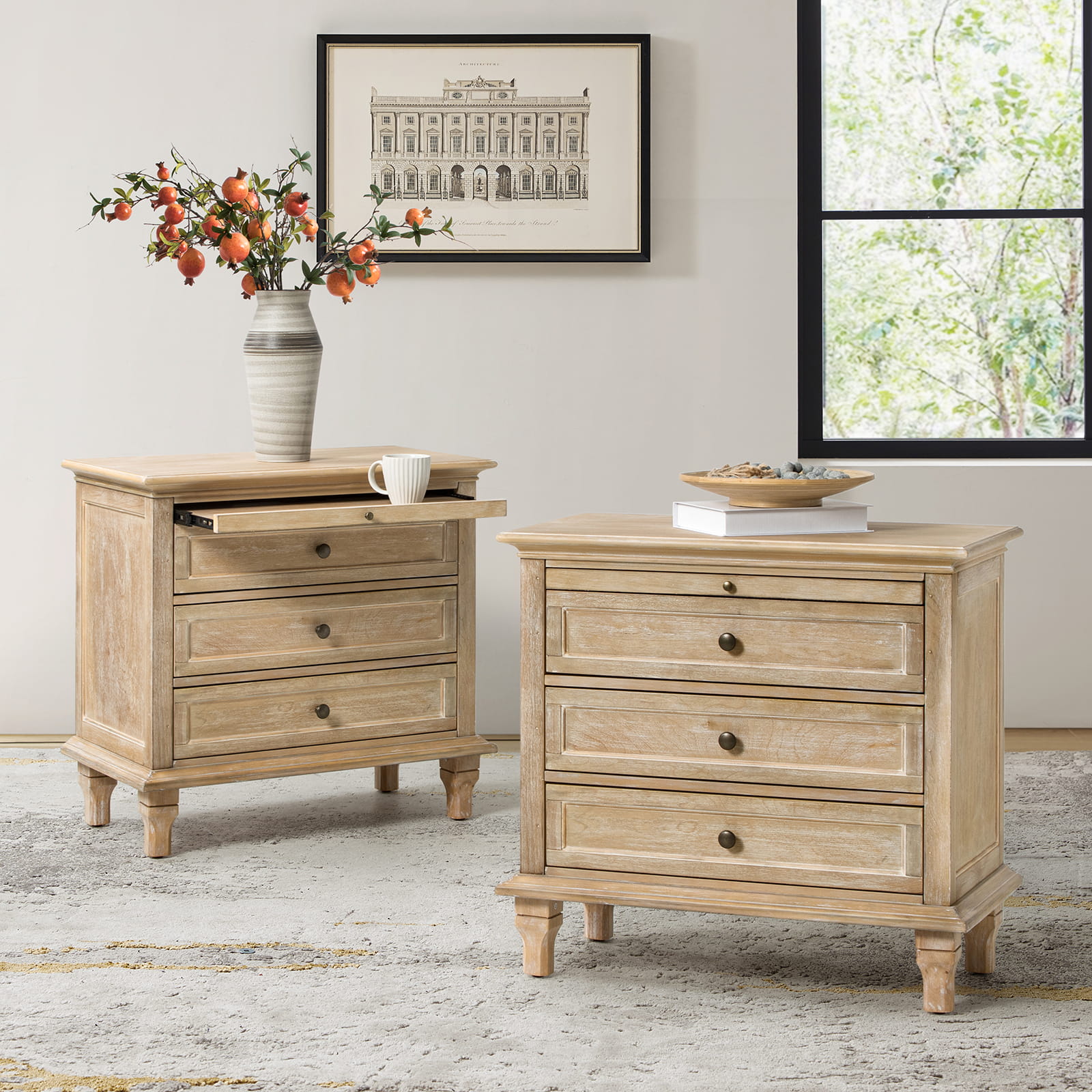 Galatea 3-Drawer Nightstand with USB Charging Ports & Power Outlets - Modern Bedside Table with Storage for Bedroom, Living Room or Office