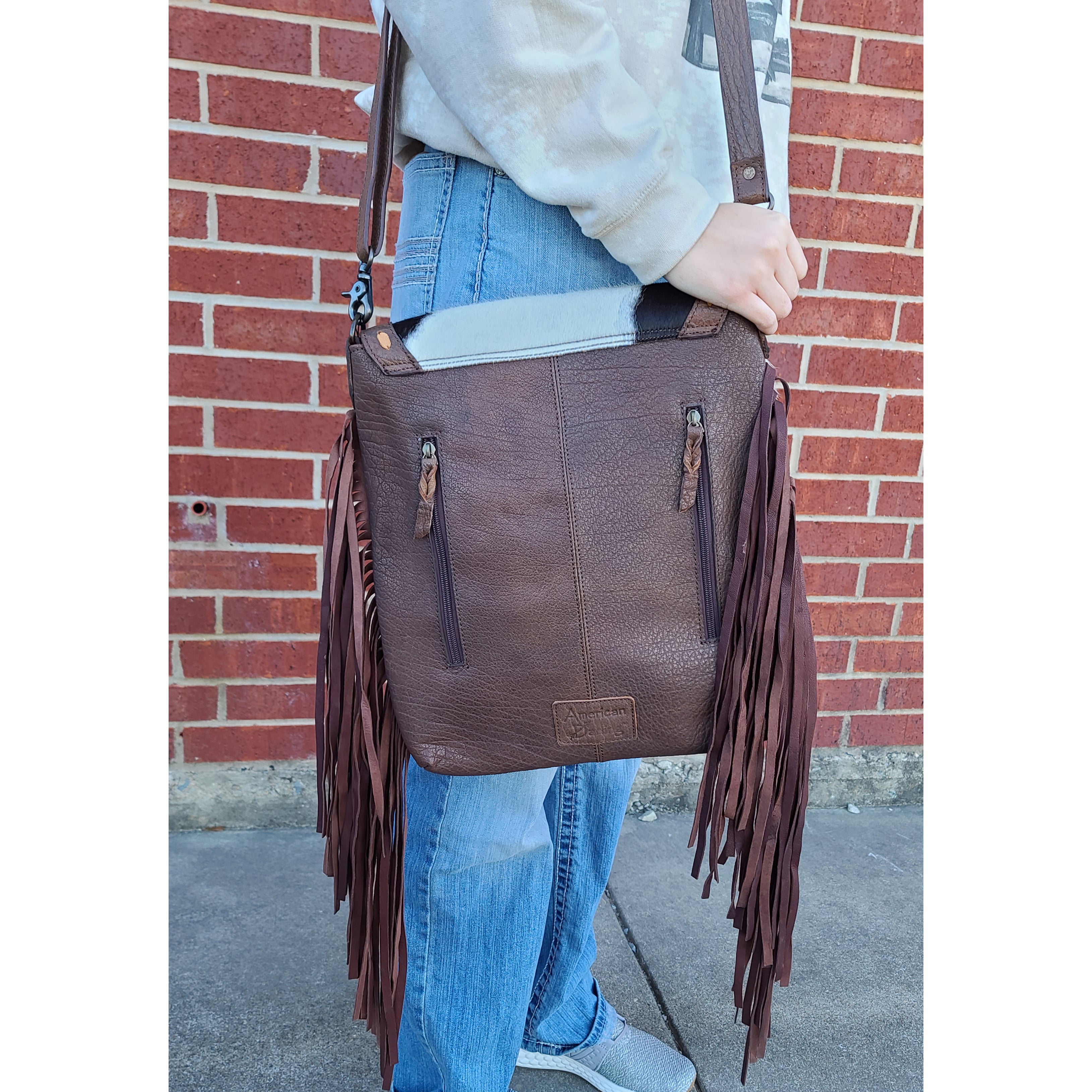 American Darling Conceal Carry Hide & Tooled Fringe Crossbody Bag for Women - Stylish Leather Purse with Adjustable Strap for Everyday Use, Travel & Outdoor Adventures
