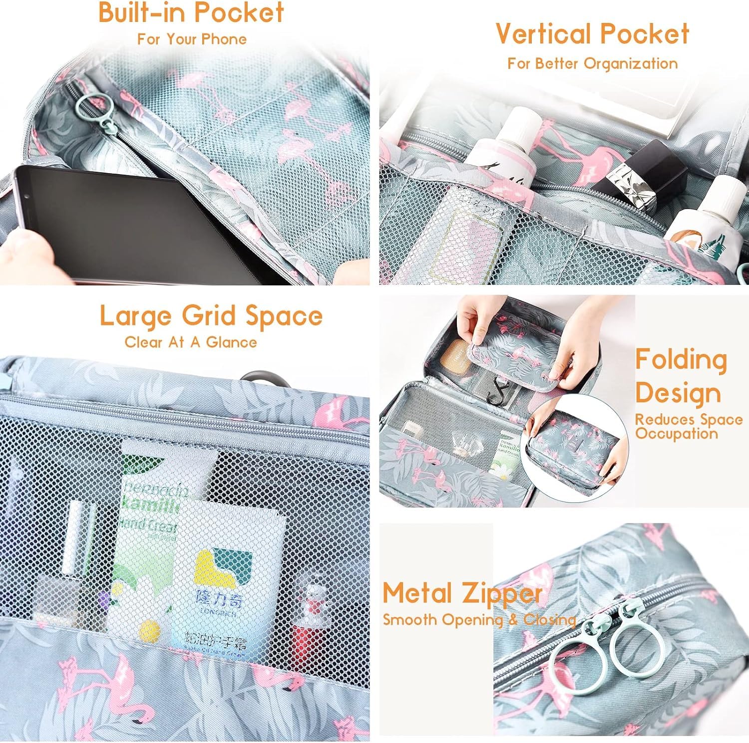 Niwlix Large Polyester Toiletry Bag for Women - Waterproof Travel Cosmetic Organizer (20x18x3cm, Grey) - Perfect for Vacation, Gym, Business Trips & Weekend Getaways