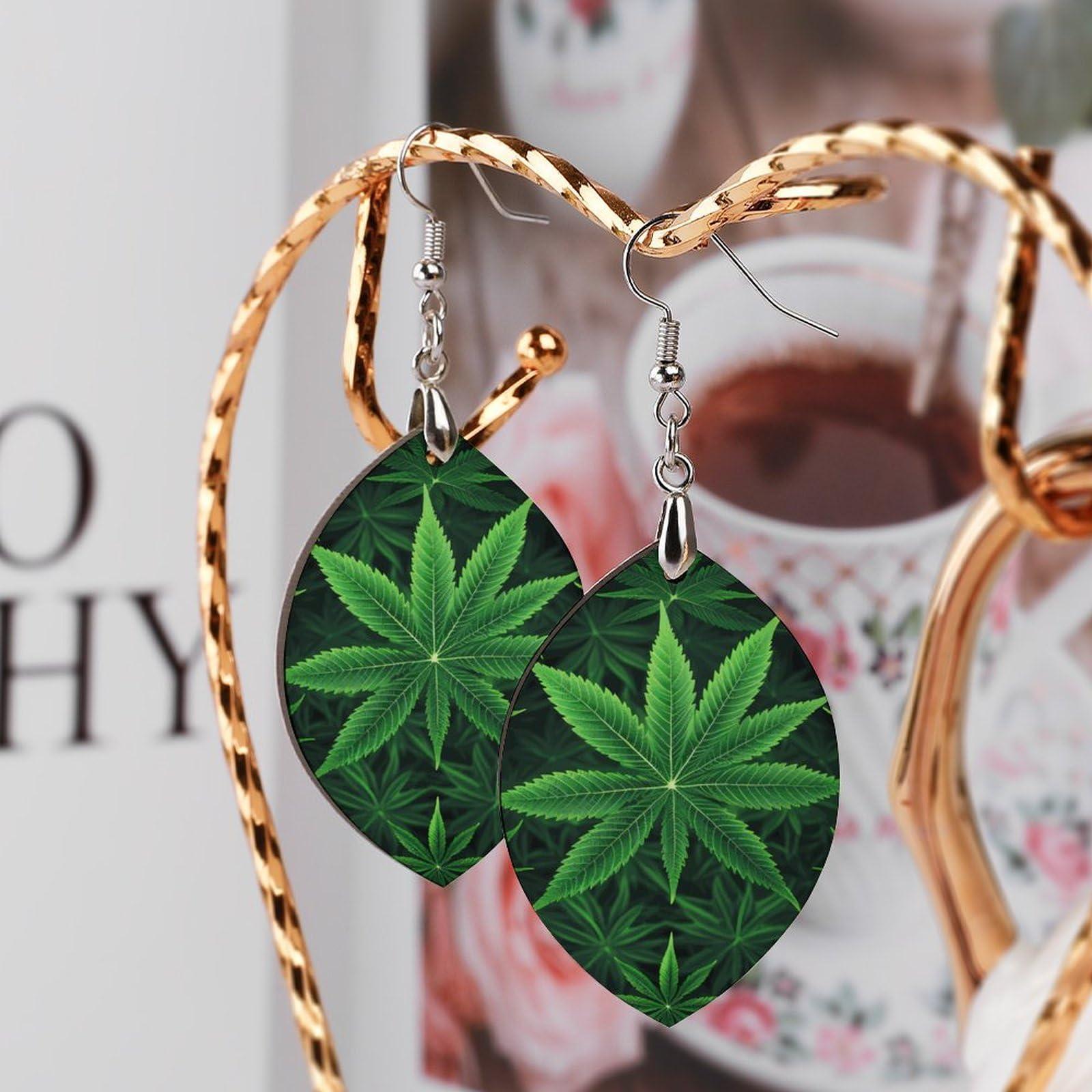 Handmade Weed Leaf Wooden Dangle Earrings - Natural Apricot Shaped Bohemian Earrings for Women, Unique Hippie Jewelry Gift for Her | Perfect for Music Festivals, Boho Outfits & Nature Lovers