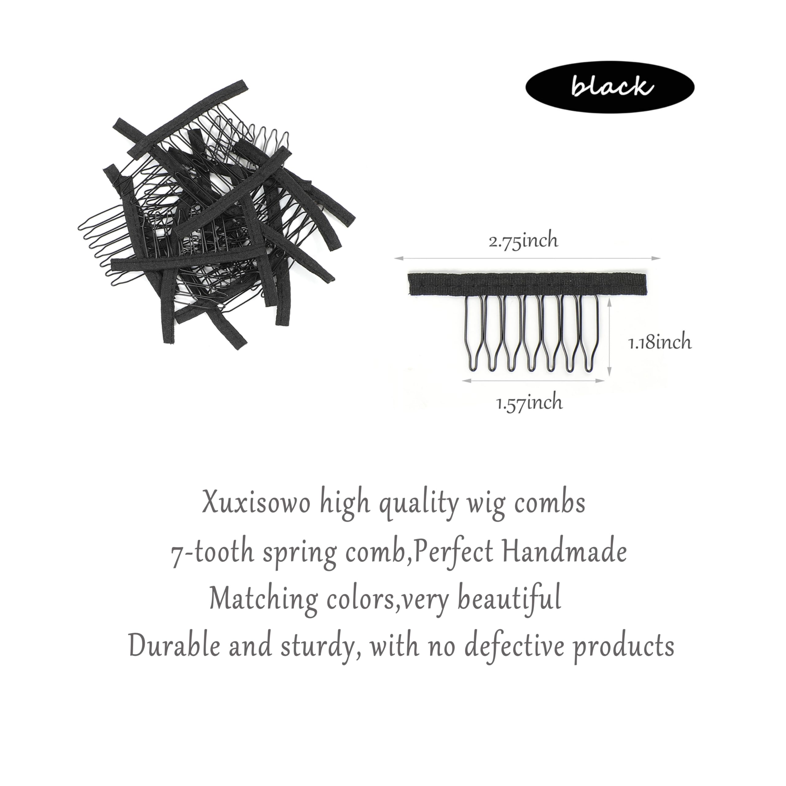 30 Pcs Black 7-Teeth Wig Clips & Combs - Secure Wig Making Caps for Women, Men, Cosplay & Daily Use - Strong Hold Hair Accessories (30 Pack)