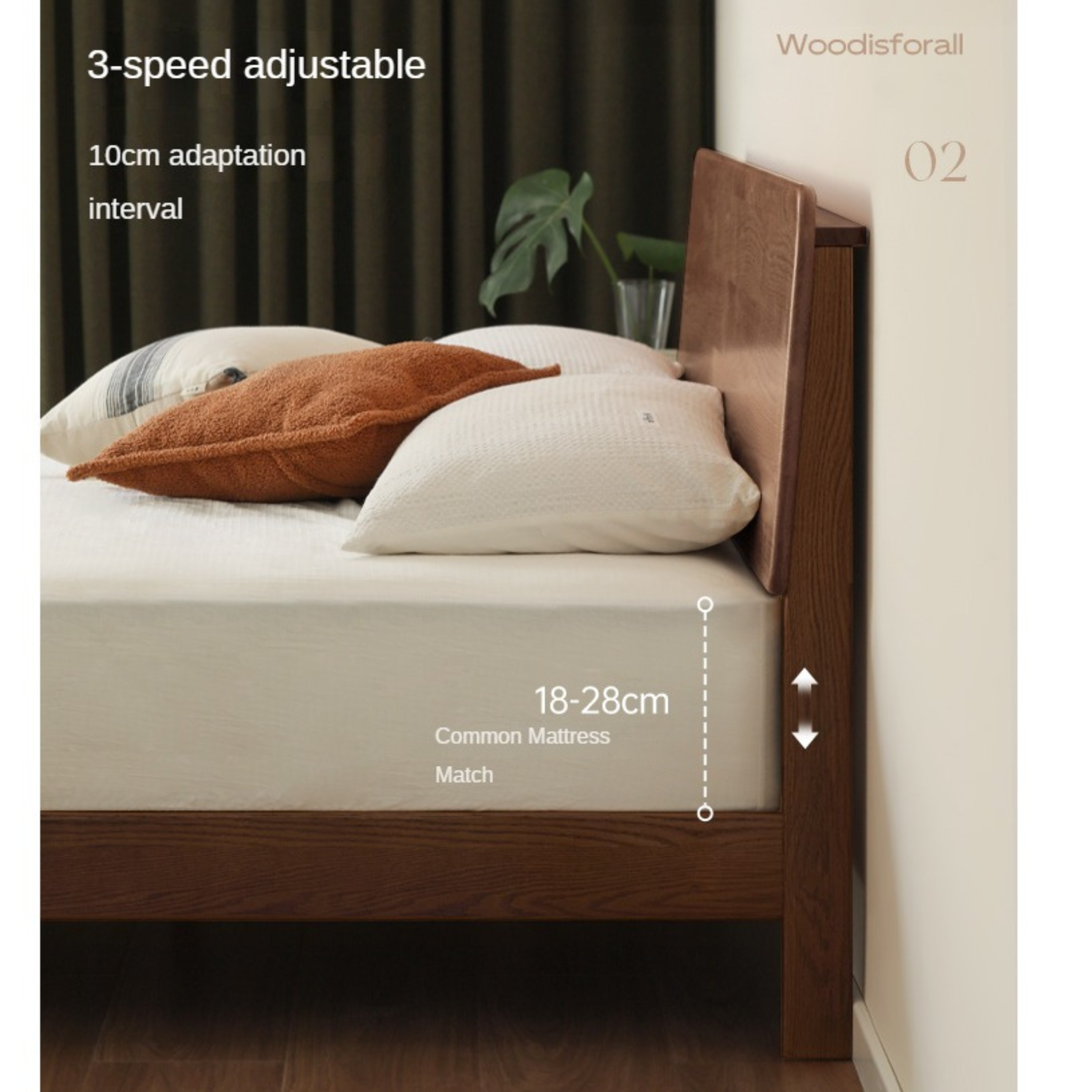 Solid Oak Wood Nordic Modern Bed - Minimalist Scandinavian Style Bedroom Furniture for Home Decor & Cozy Sleeping