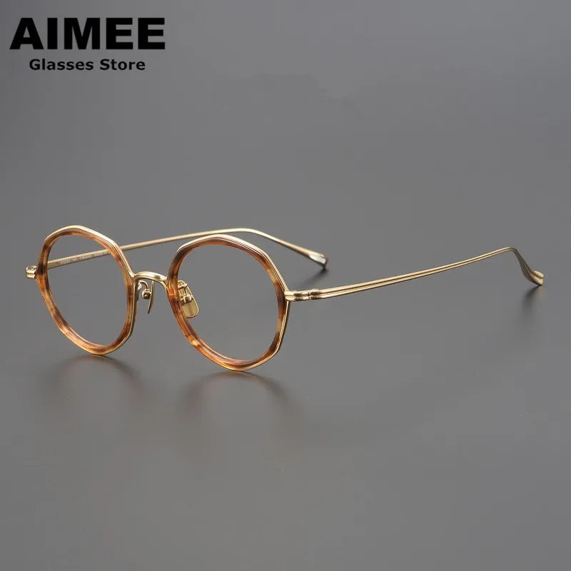 Stylish Aimee Unisex Full Rim Polygon Round Titanium Acetate Eyeglasses Frame 8135 - Perfect for Work, Reading & Fashion Accessories