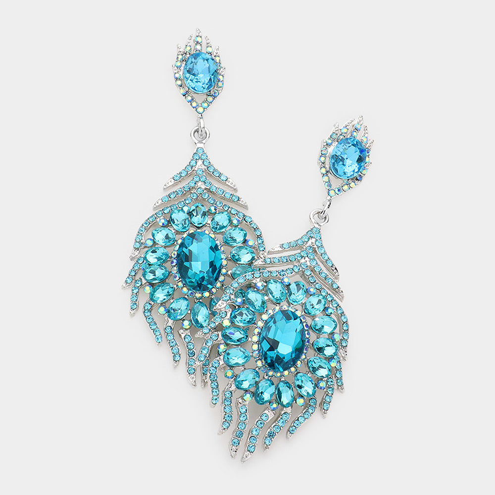 Sparkling Aqua Crystal & Rhinestone Chandelier Earrings for Pageant, Prom, Wedding | Elegant Drop Dangle Earrings for Women | Fashion Jewelry Gift for Bridesmaids, Dancers, Performers