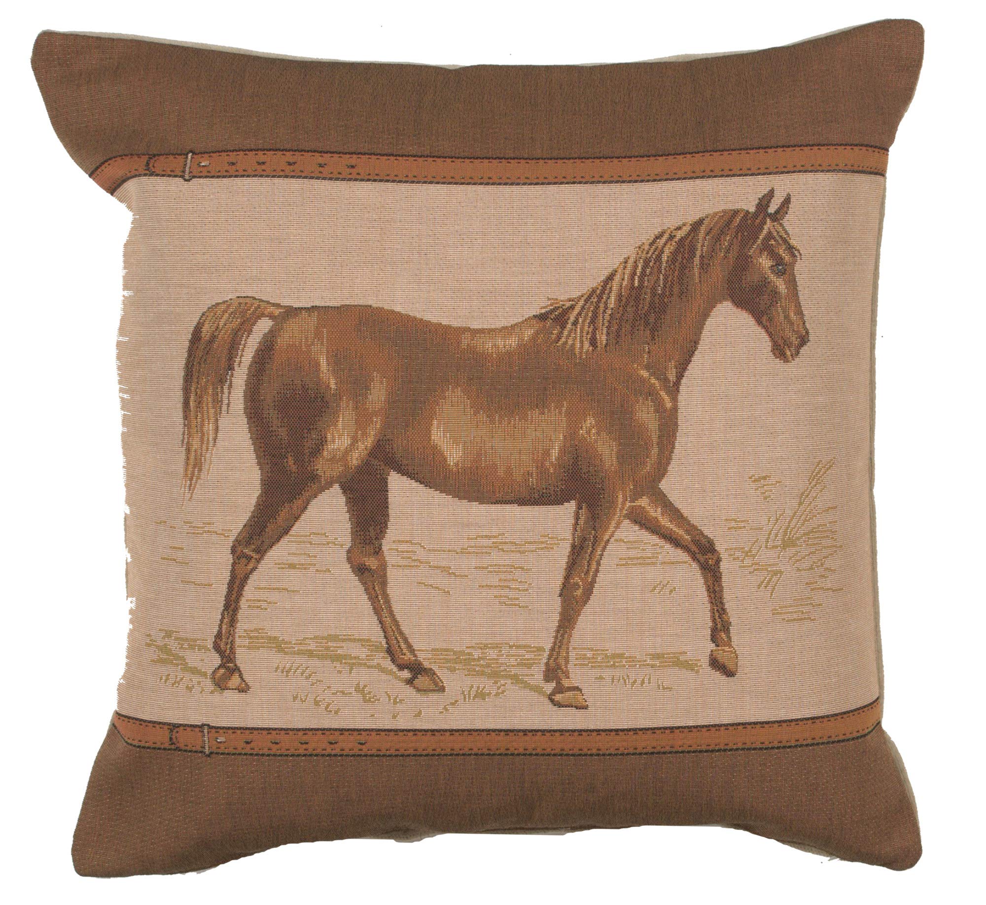 Elegant Horse Belt French Tapestry Cushion Cover - 19x19 Inch Decorative Pillow Case with Cotton Viscose & Polyester Blend - Perfect for Living Room Sofa, Bedroom Decor, and Home Accent