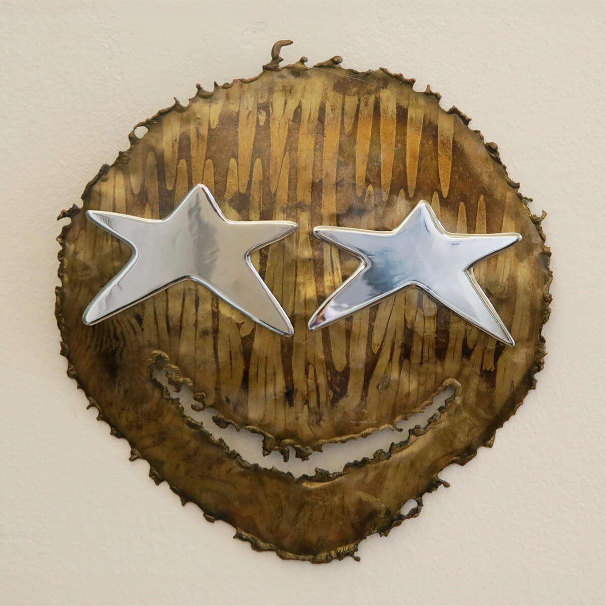 Funky Tortured Brass Emoticon - Unique Handmade Brass Decor for Home & Office - Perfect for Gifts, Wall Art, and Creative Spaces