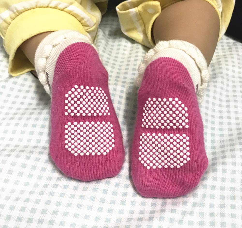 9 Pairs Baby Girl Non-Slip Grip Socks - Soft Cotton Anti-Skid Infant & Toddler Socks for Newborn to 24 Months - Perfect for Playtime, Daycare & First Steps