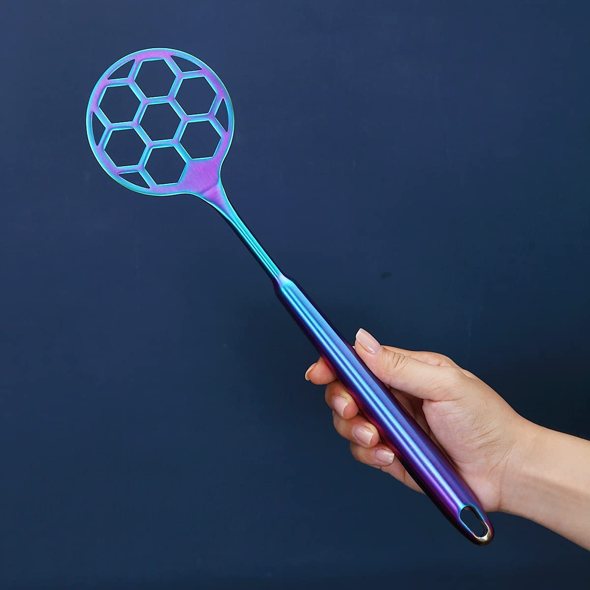 Rainbow Dough Whisk - Stainless Steel Football-Shaped Flat Whisk for Baking & Cooking, Colorful Titanium Plating, Ergonomic Non-Slip Handle, Dishwasher Safe - Perfect for Mixing Cookie Dough, Bread, Pancake Batter & More