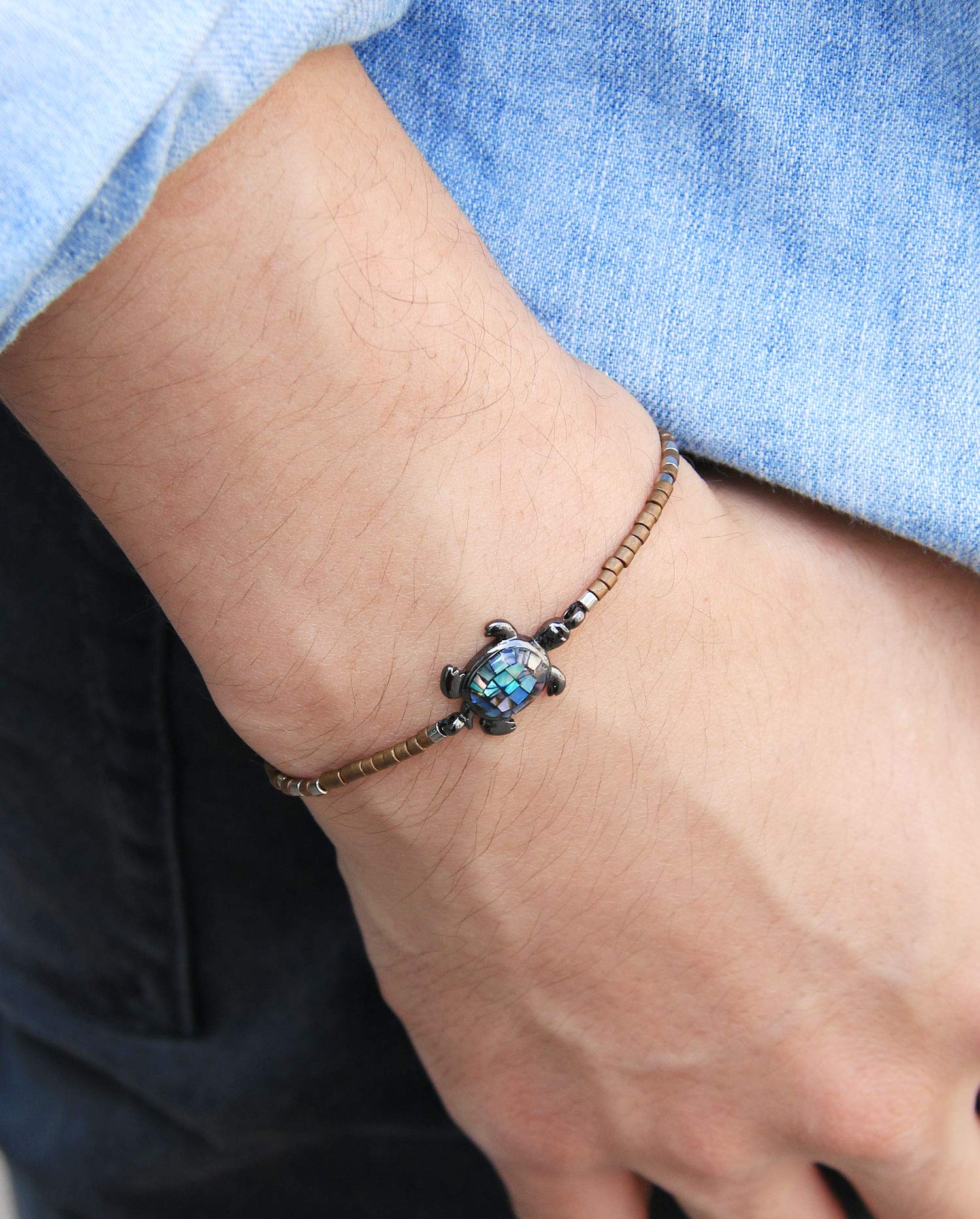 KELITCH Crystal Turtle Charm Bracelet - Miyuki Beaded Thin Strand Friendship Bracelet for Women - Adjustable Multi Color Handmade Jewelry - Perfect for Gifts, Boho Style & Everyday Wear