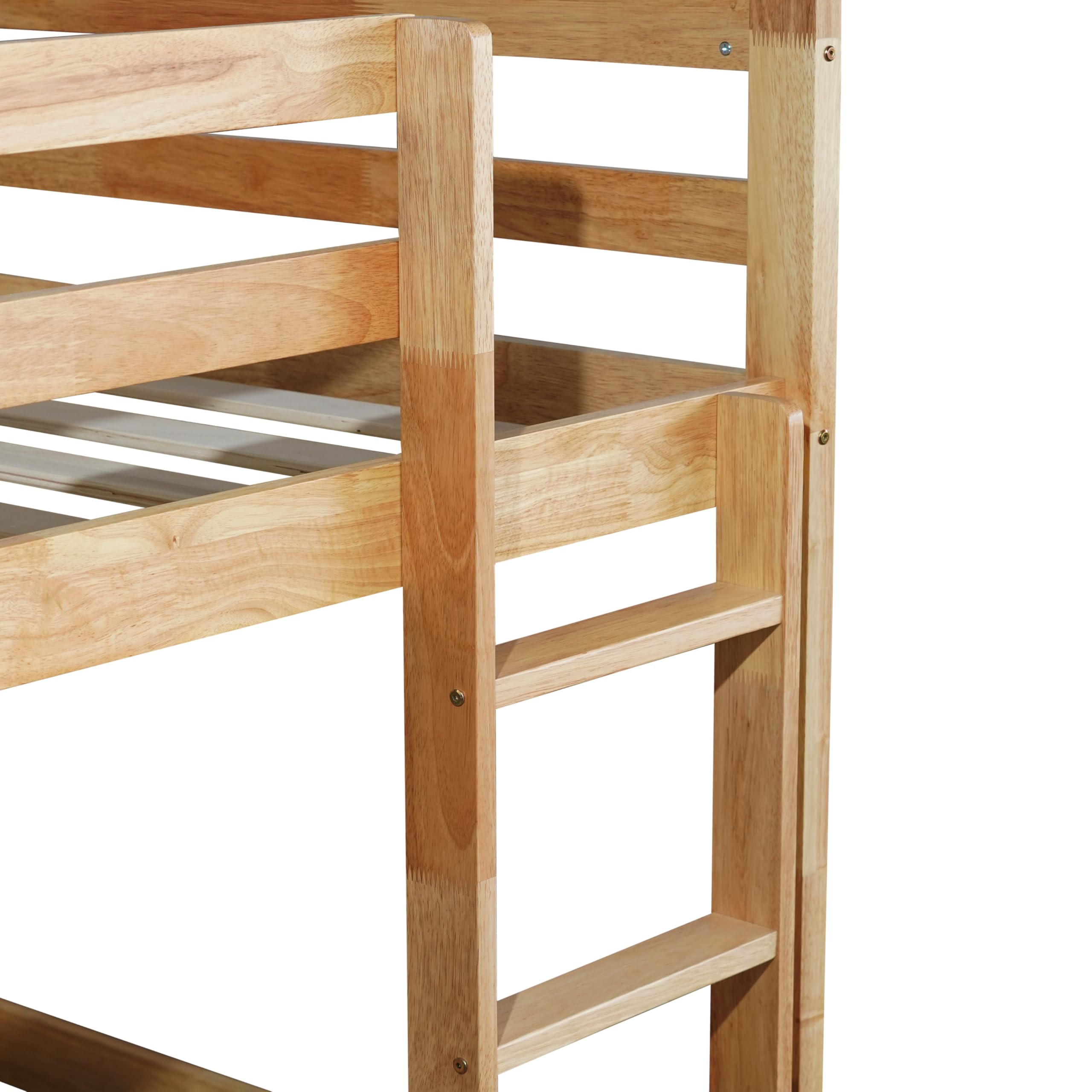 HomSof Twin Over Twin Floor Bunk Bed - Natural Wood Finish, Sturdy & Space-Saving Kids Bunk Bed for Small Rooms, Sleepovers & Shared Bedrooms