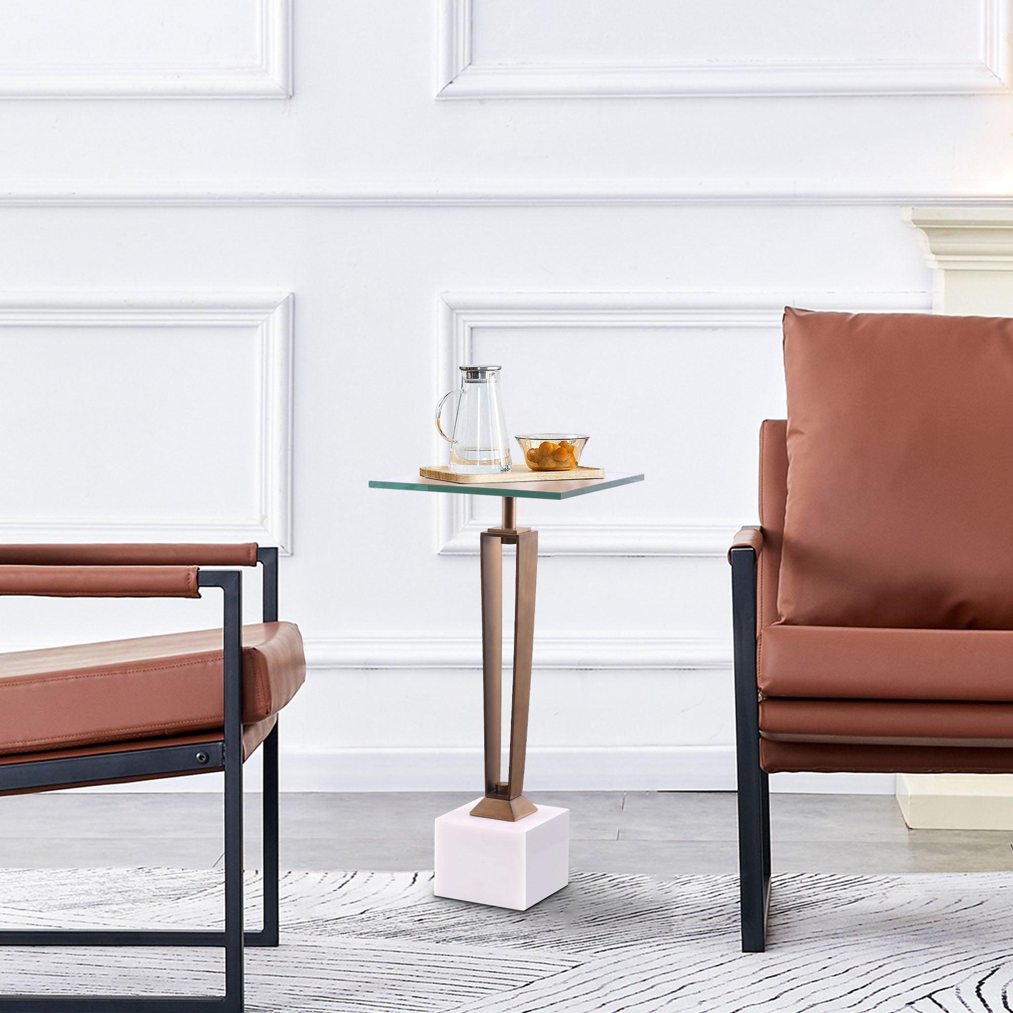 Modern Martini Table with White Marble Top - Elegant Cocktail Table for Living Room, Bar & Lounge Decor - Perfect for Entertaining & Home Styling