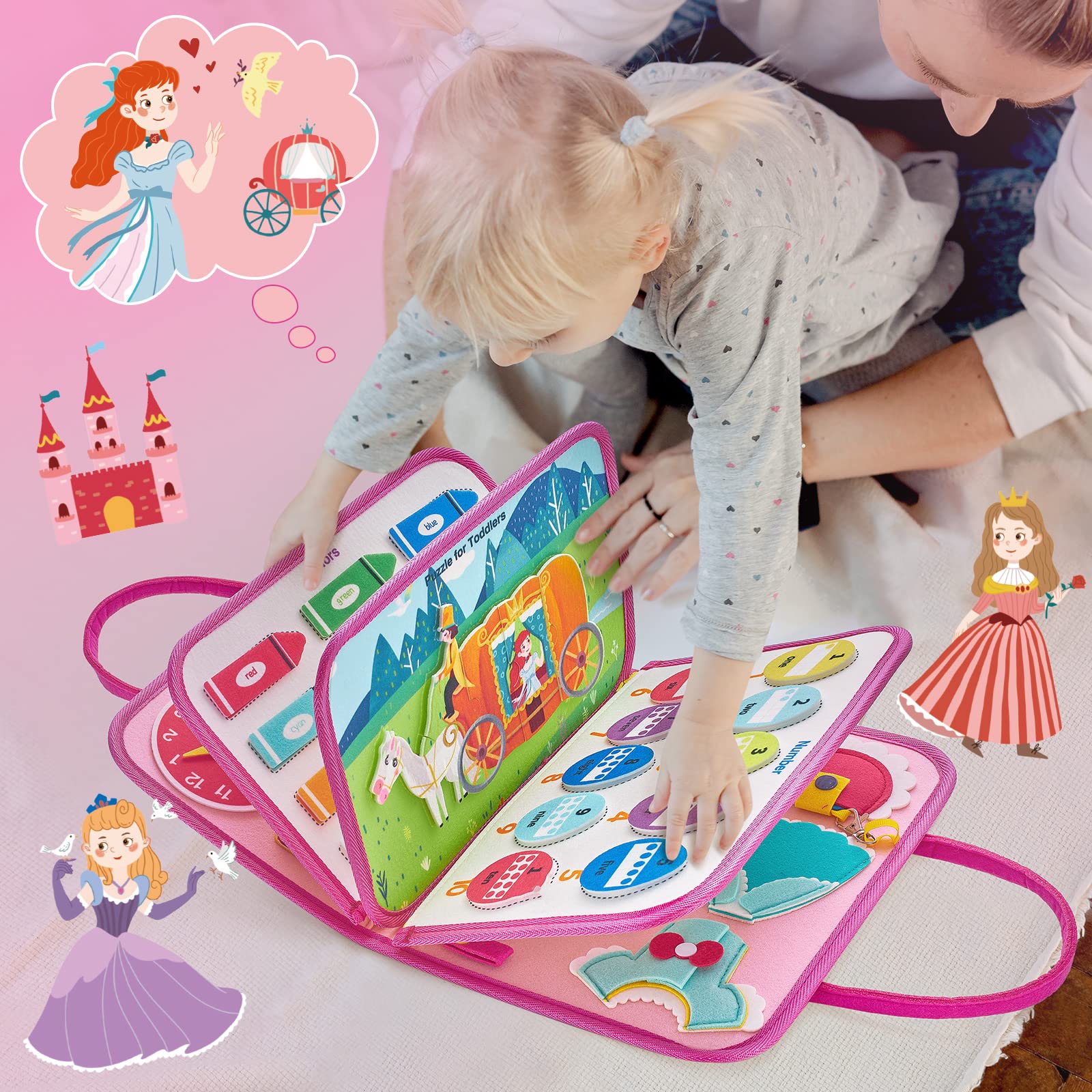 Freebear Busy Board - Montessori Sensory Toys for Toddlers 2 3 4 Years Old, Educational Travel Activity Toy for Boys & Girls, Perfect Gift for 2 Year Olds - Great for Airplane Rides, Road Trips & Quiet Playtime at Home