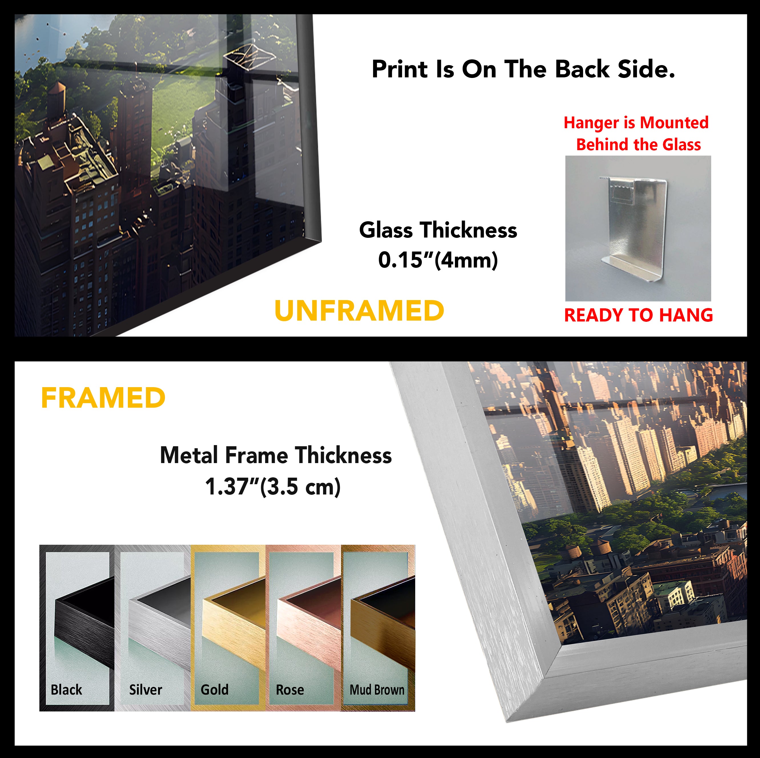 Stunning Manhattan New York Skyline Glass Wall Art - Elegant Home & Office Decor for Living Room, Bedroom or Gift Idea