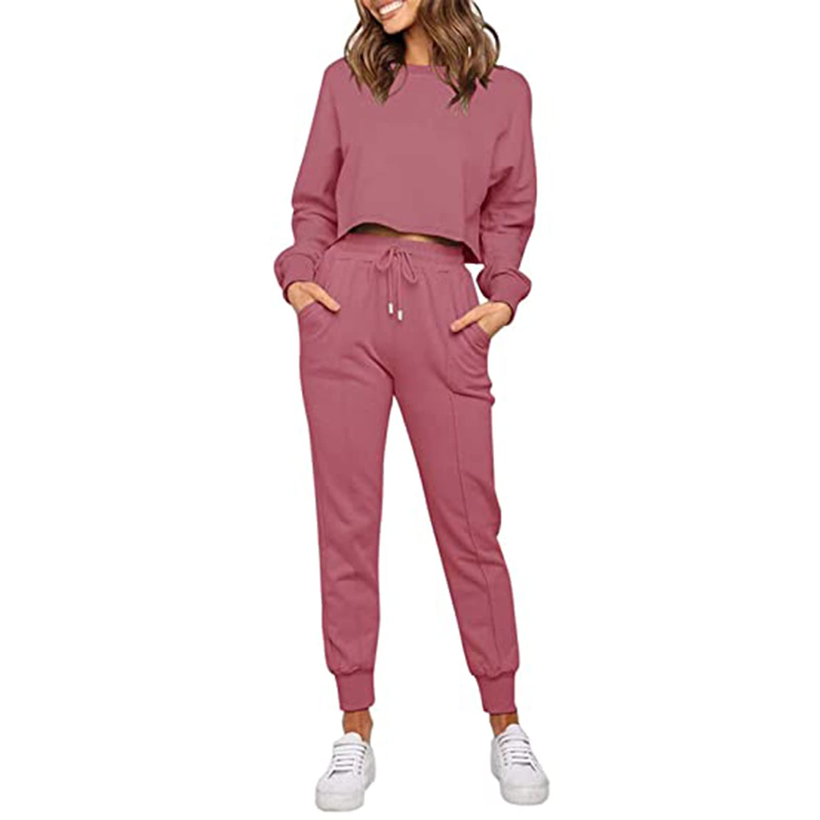 Women's 2-Piece Sweatsuit Set - Long Sleeve Soft Tracksuit with Pockets | Cozy Jogger Outfit for Lounge, Workout & Running