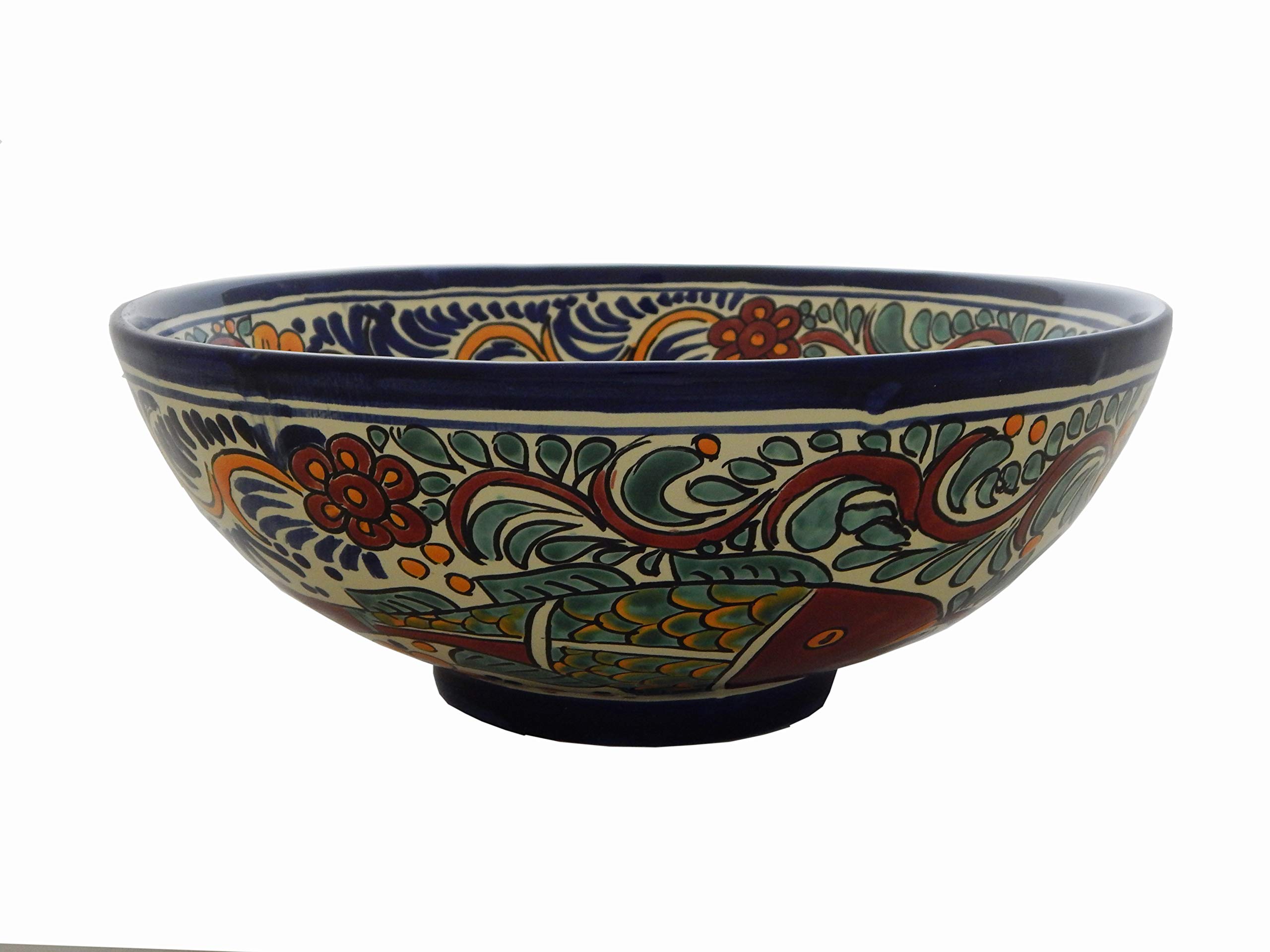 Authentic Mexican Ceramic Vessel Sink - Handcrafted Fish Design Bathroom Bowl #26 | Perfect for Farmhouse, Coastal & Boho Decor