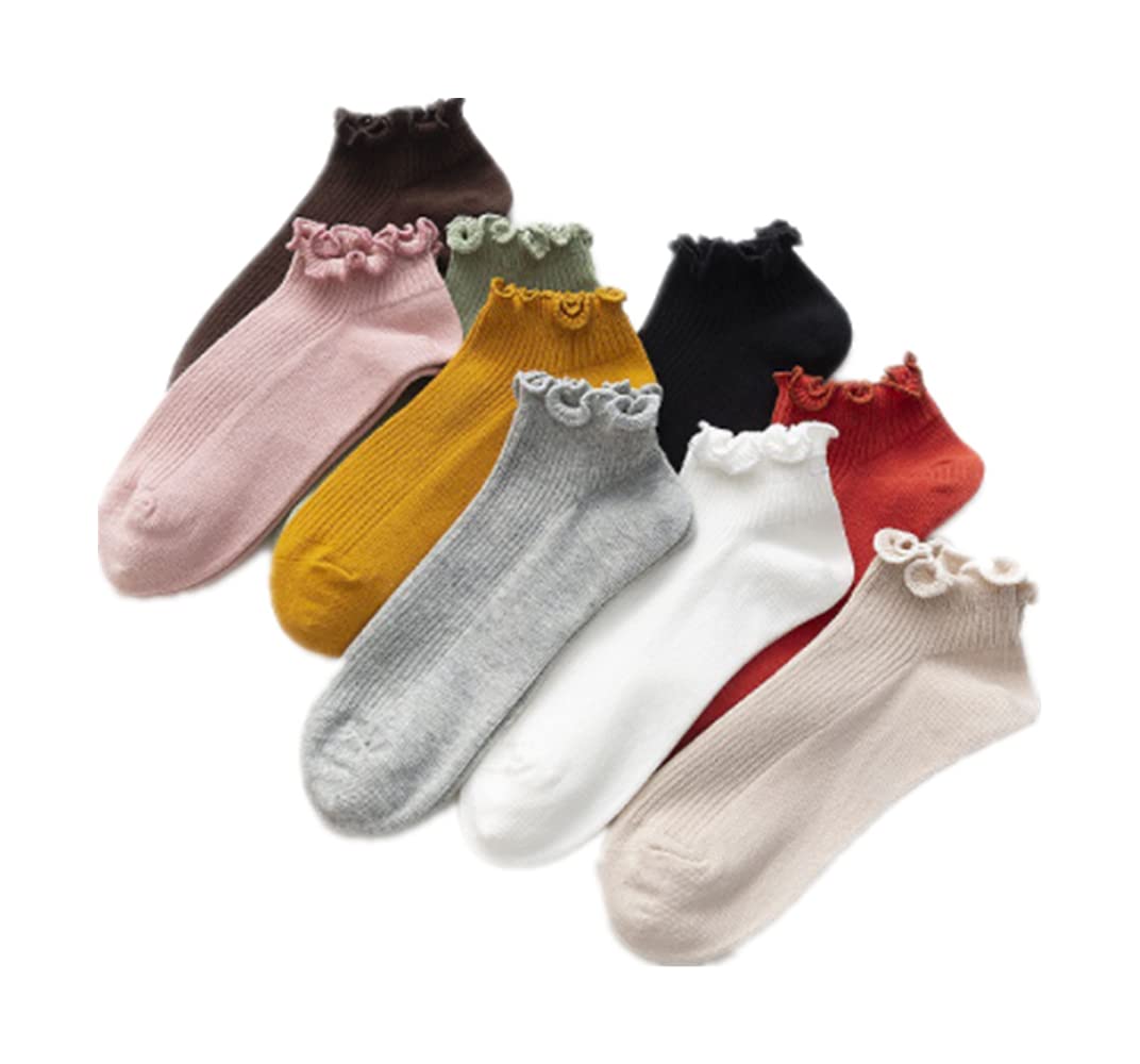 5/9 Pack Women's Casual Ankle Socks - Summer Cute Crew Socks with Ruffle Trim - Low Cut Dress Socks for Women & Girls - Perfect for Daily Wear, Office, School and Outfits Matching