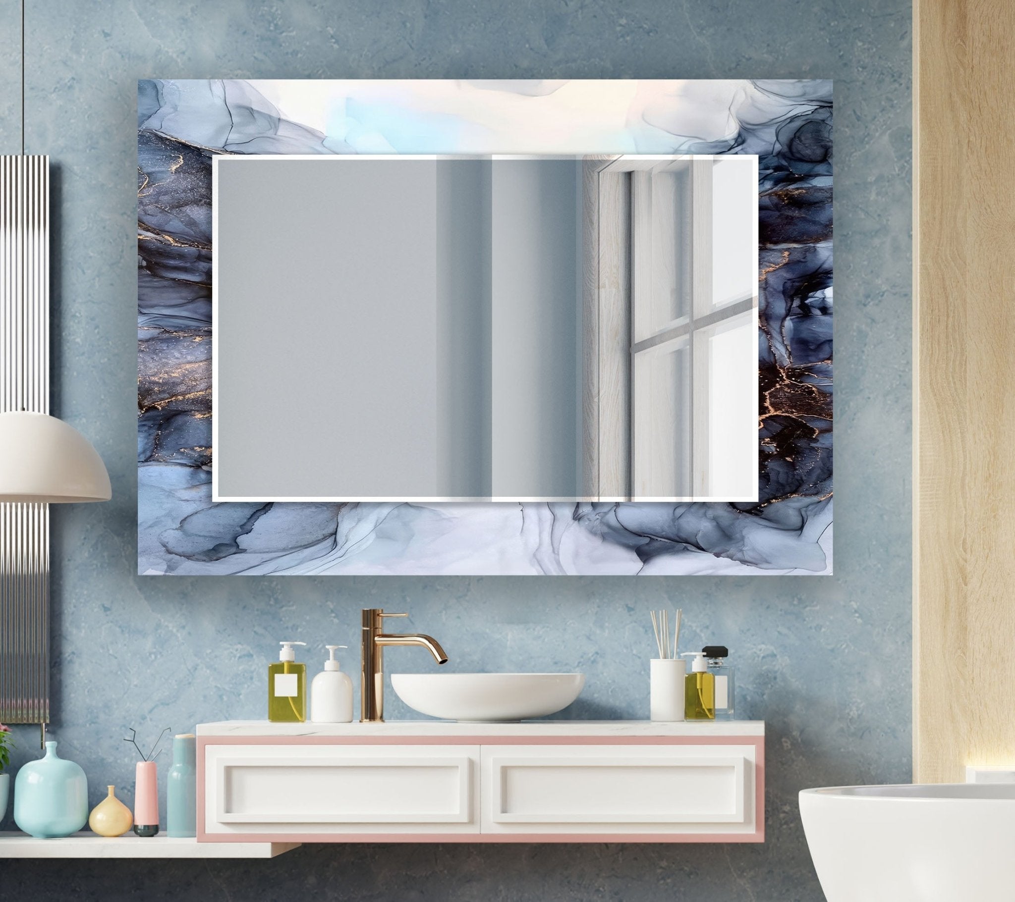 Abstract Grey Smoke Wall Mirror - Modern Decorative Mirror for Living Room, Bedroom & Bathroom - Stylish Home Decor & Functional Wall Art