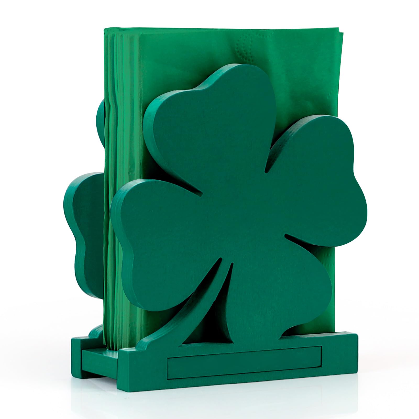 St. Patrick's Day Wooden Shamrock Napkin Holder - Green Irish-Themed Tissue Dispenser for Farmhouse & Modern Tables | Perfect for Cocktail Parties, Irish Decor & Kitchen Storage (Shamrock Design)