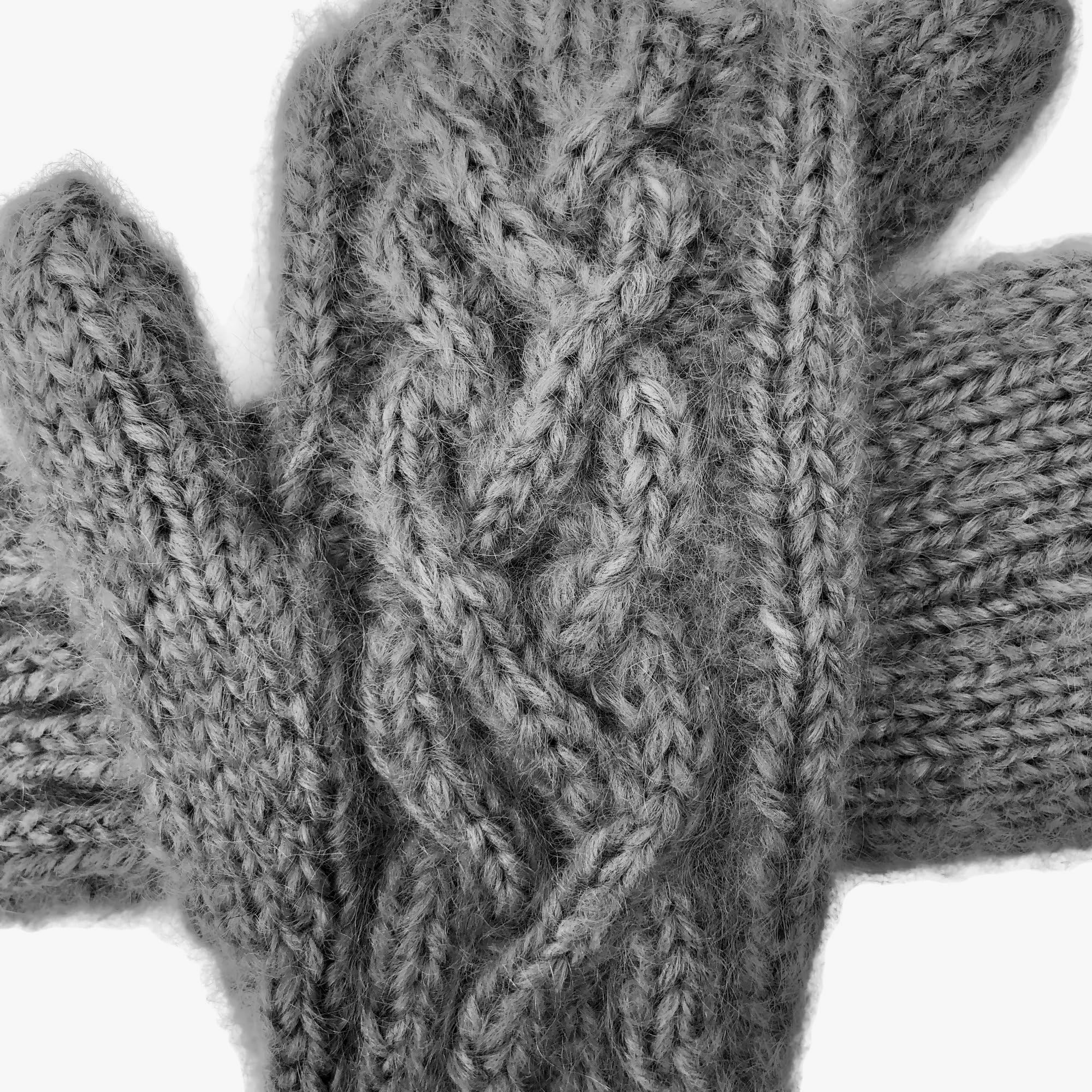Warm Gray Hand Knit Wool & Mohair Mittens with Celtic Cable Twist - Cozy Winter Accessories for Outdoor Activities & Cold Weather Fashion