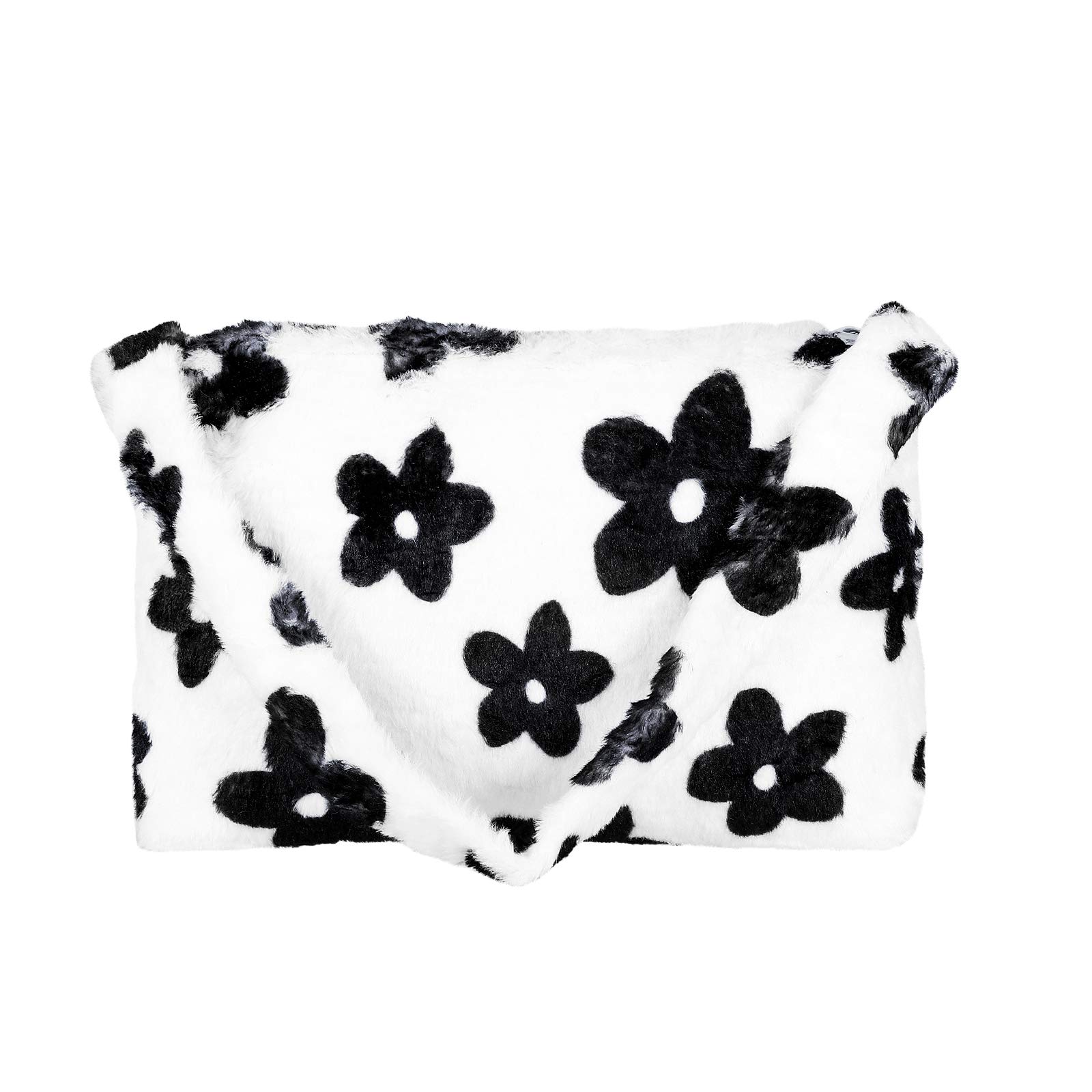 ABOOFAN Women's Plush Cow Print Shoulder Bag - Faux Fur Clutch Handbag, Crossbody Purse & Tote in Black & White | Winter Fashion Accessory, Holiday Gift, Party Outfit Essential, Casual Everyday Use